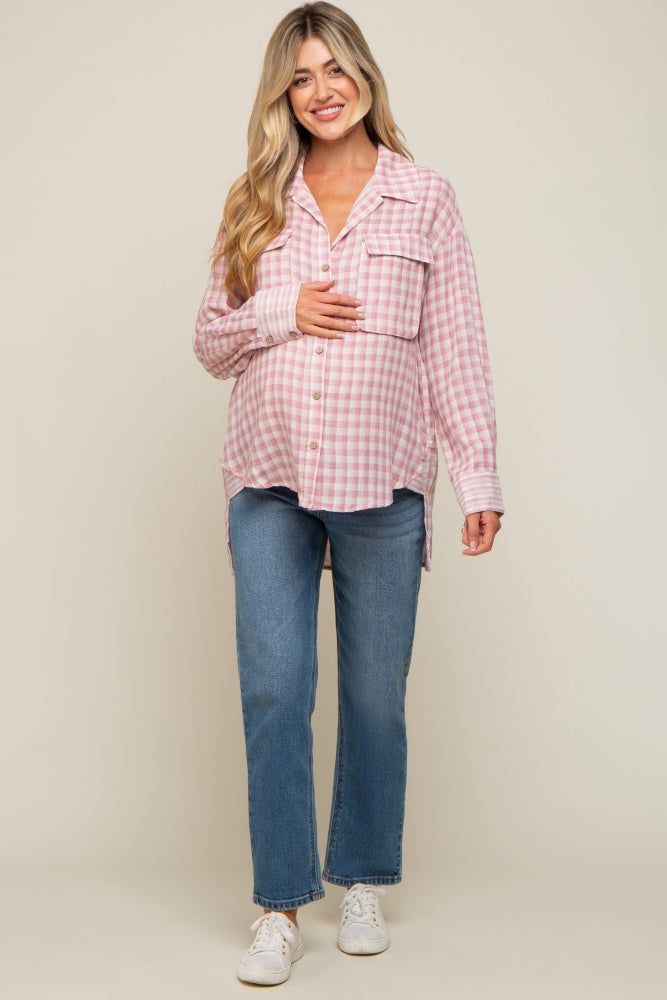 Mauve Plaid Front Pocket Hi-Low Maternity Top sold by Pinkblush product image thumbnail 5