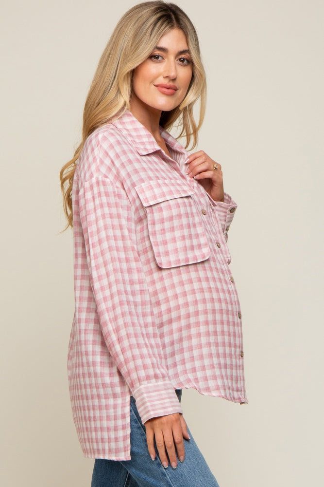 Mauve Plaid Front Pocket Hi-Low Maternity Top sold by Pinkblush product image thumbnail 2