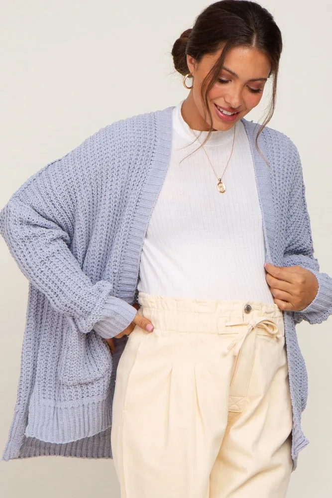 Light Blue Chunky Knit Oversized Maternity Cardigan sold by Pinkblush