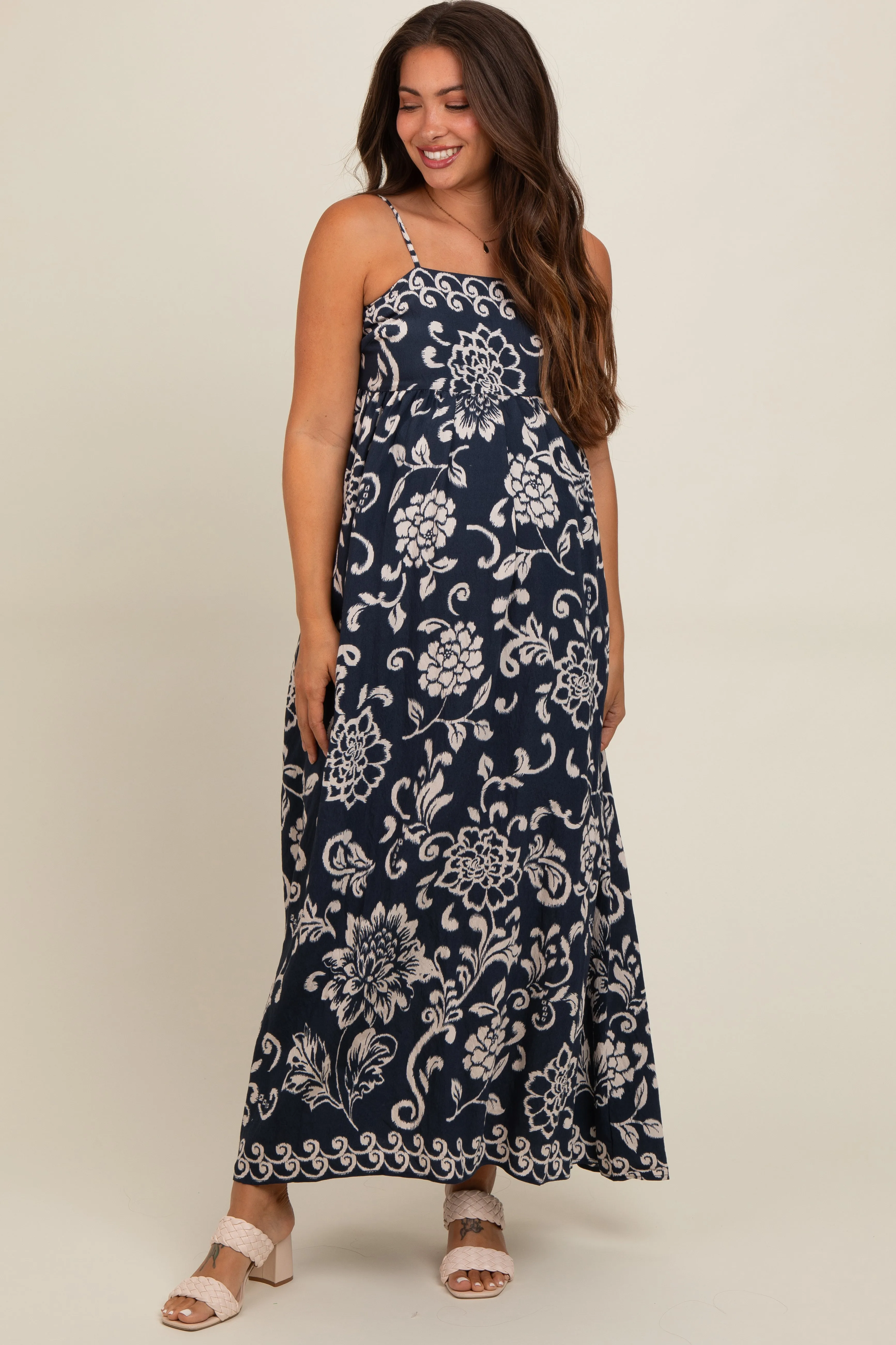 Navy Floral Maternity Maxi Dress sold by Pinkblush
