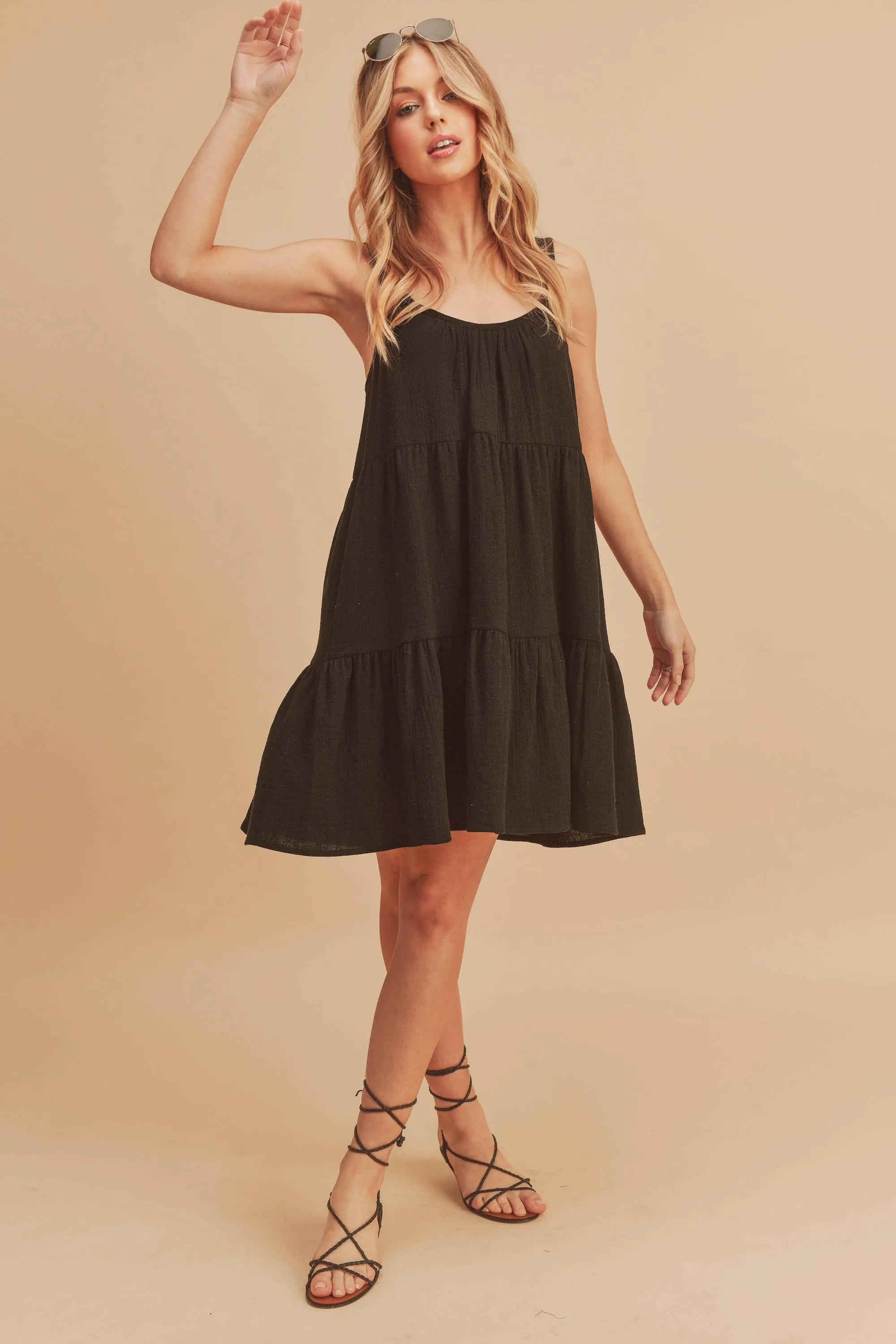 Black Sleeveless Tiered Ruffle Hem Dress sold by Pinkblush