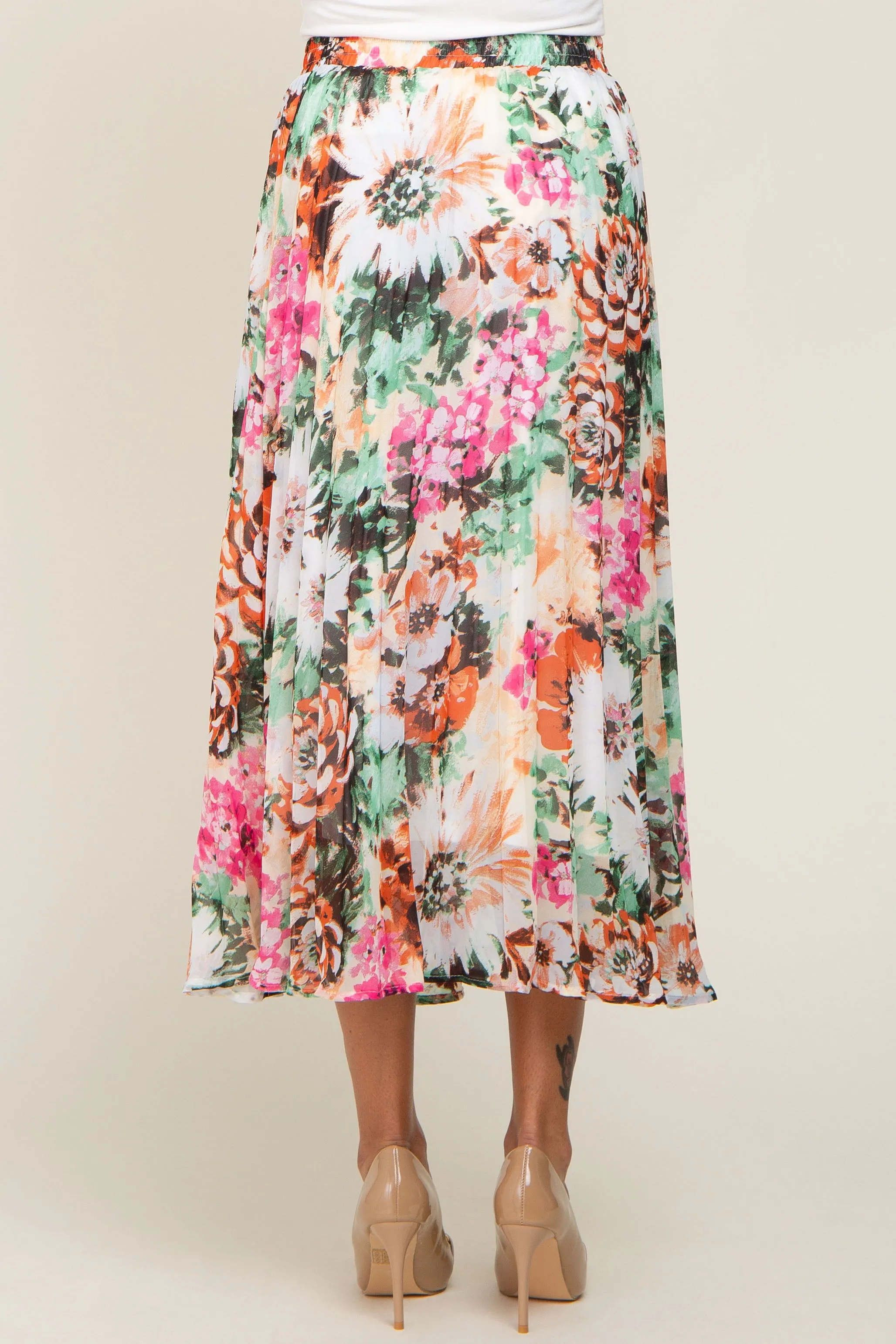 Orange Floral Pleated Midi Skirt sold by Pinkblush product image thumbnail 5
