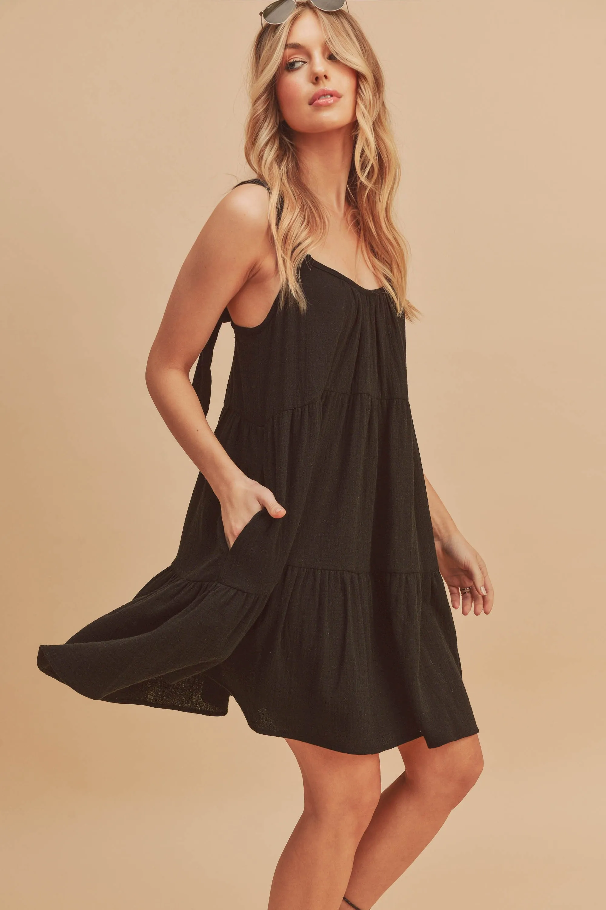 Black Sleeveless Tiered Ruffle Hem Dress sold by Pinkblush product image thumbnail 3