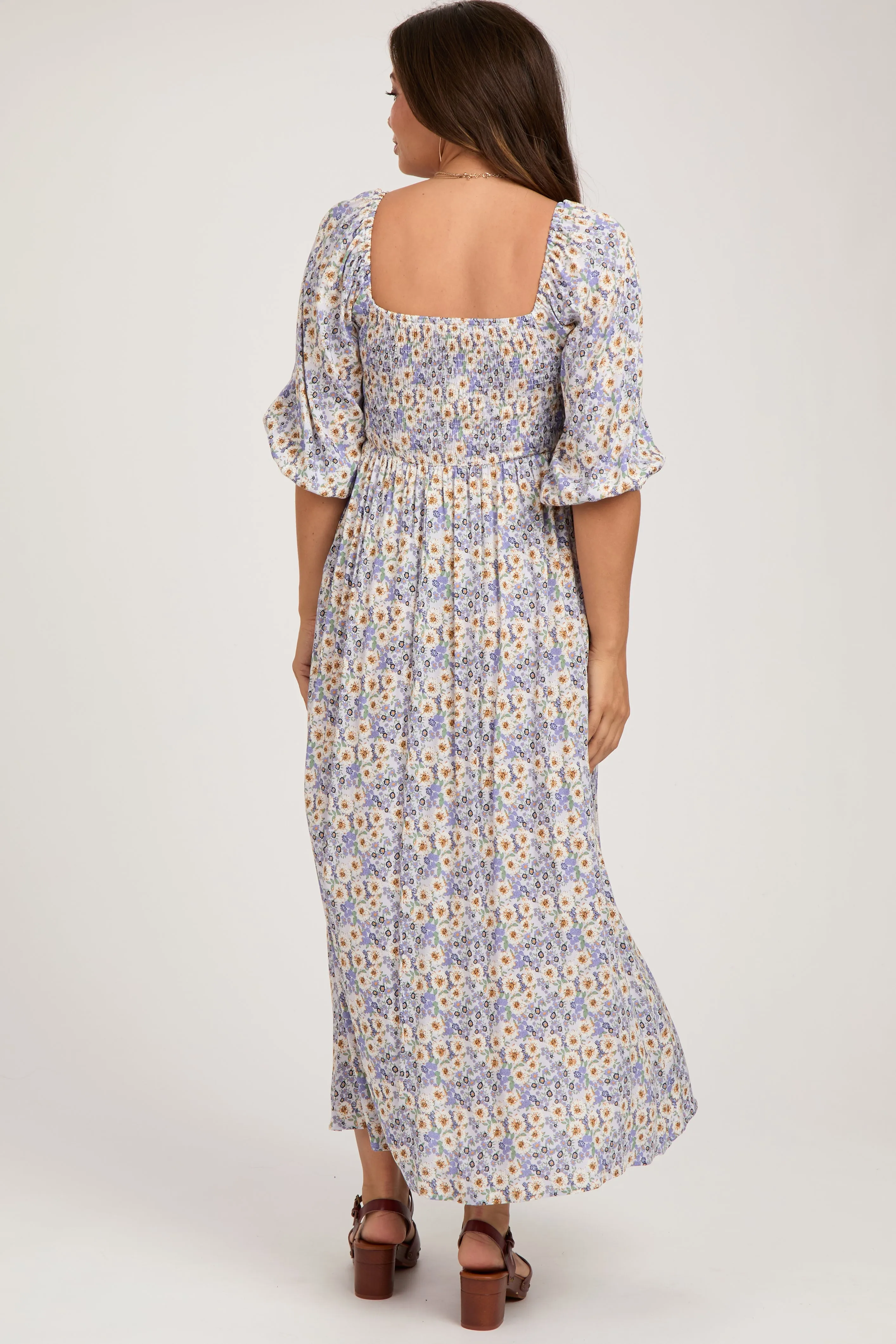 Lavender Abstract Floral Smocked Maternity Maxi Dress sold by Pinkblush product image thumbnail 4