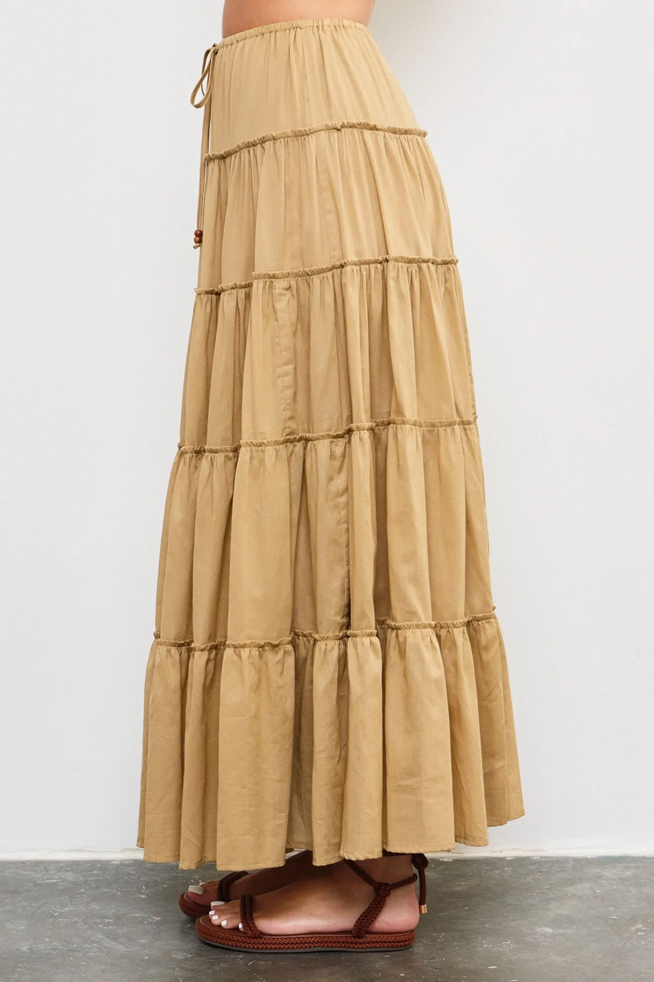 Taupe Drawstring Detail Tiered Maxi Skirt sold by Pinkblush product image thumbnail 5
