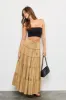 Taupe Drawstring Detail Tiered Maxi Skirt sold by Pinkblush