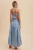 Blue Floral Pleated Back Cutout Maxi Dress sold by Pinkblush