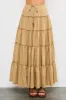 Taupe Drawstring Detail Tiered Maxi Skirt sold by Pinkblush