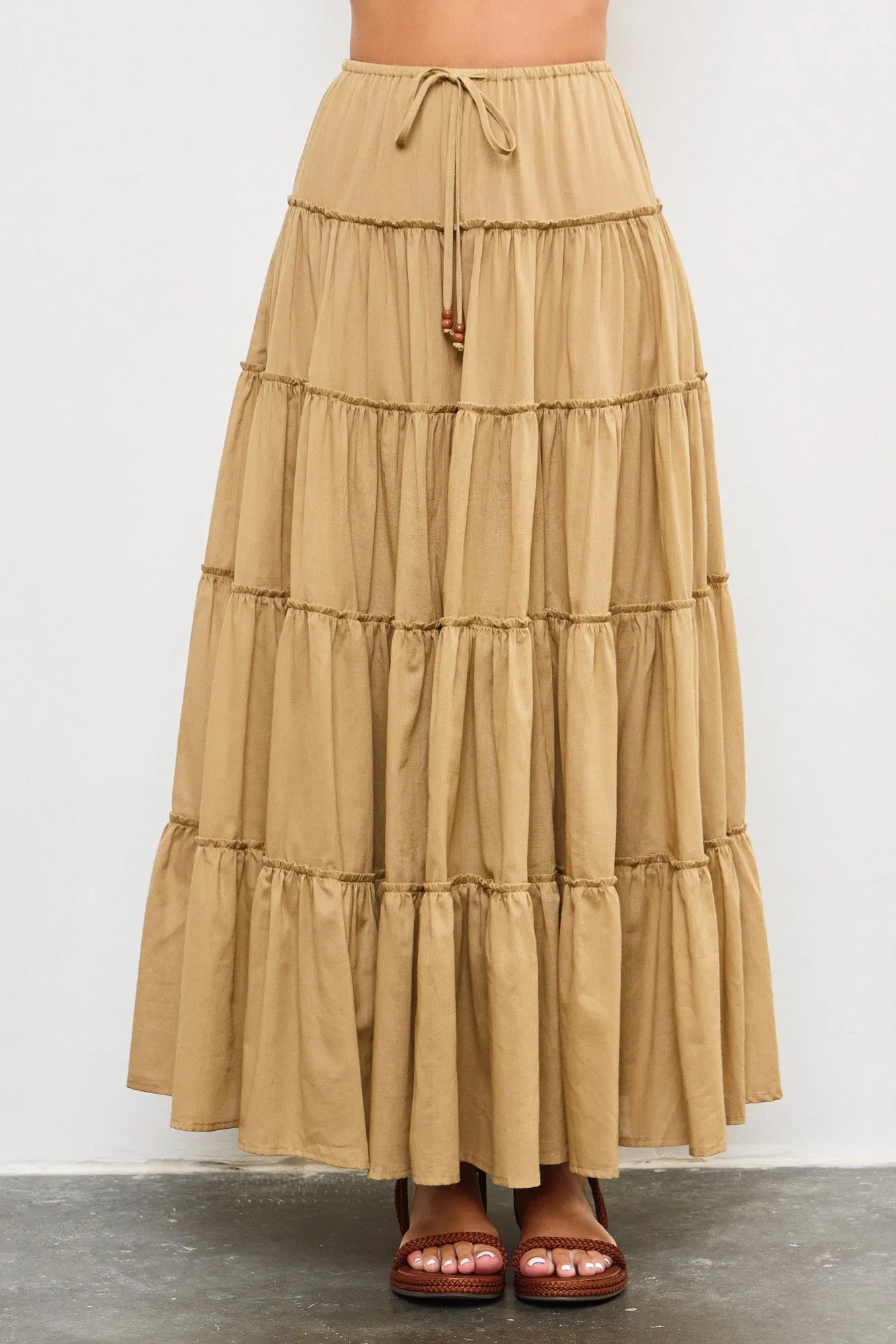 Taupe Drawstring Detail Tiered Maxi Skirt sold by Pinkblush product image thumbnail 3