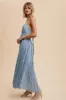 Blue Floral Pleated Back Cutout Maxi Dress sold by Pinkblush