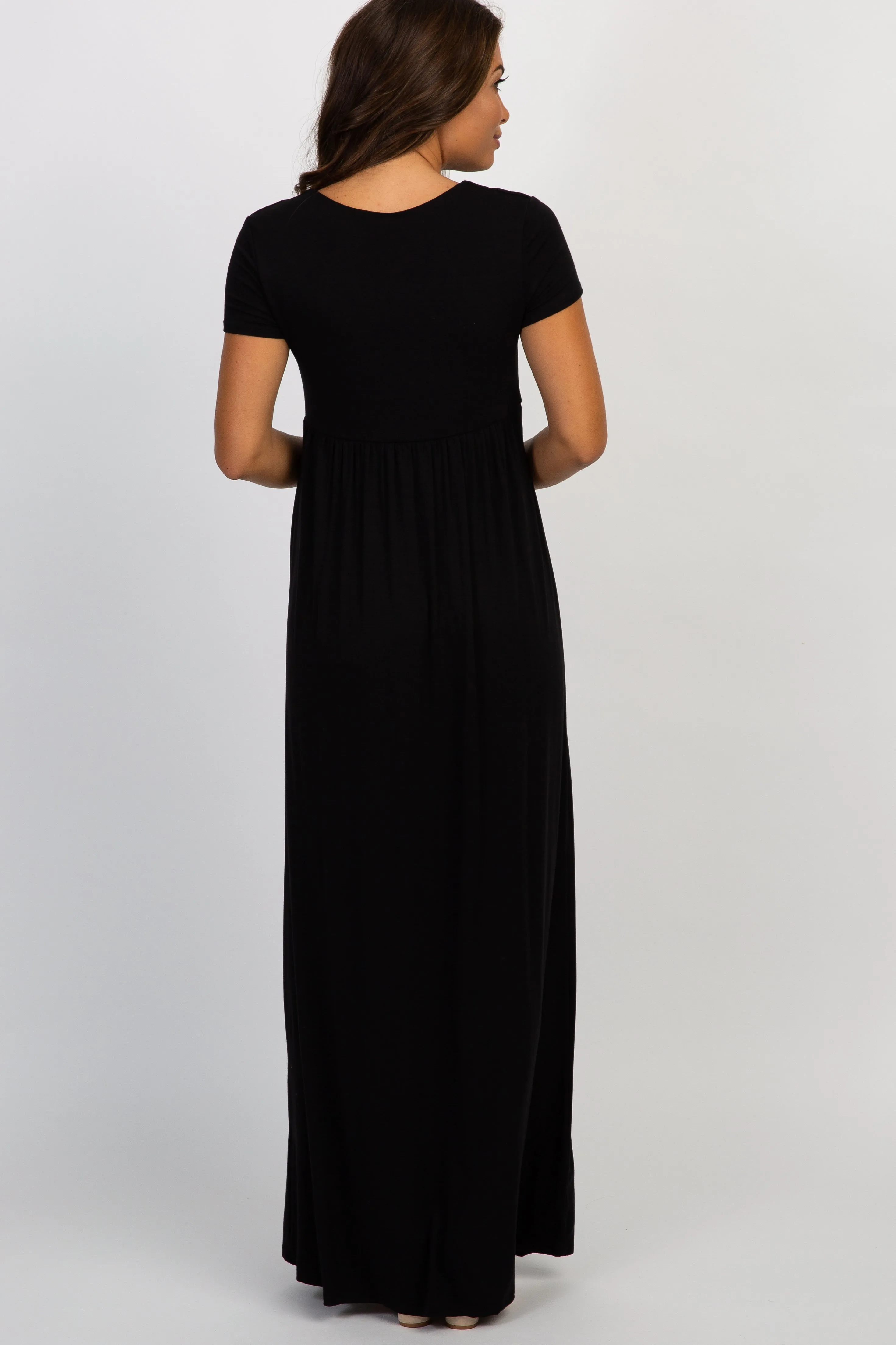 PinkBlush Petite Black Draped Maternity/Nursing Maxi Dress sold by Pinkblush product image thumbnail 3