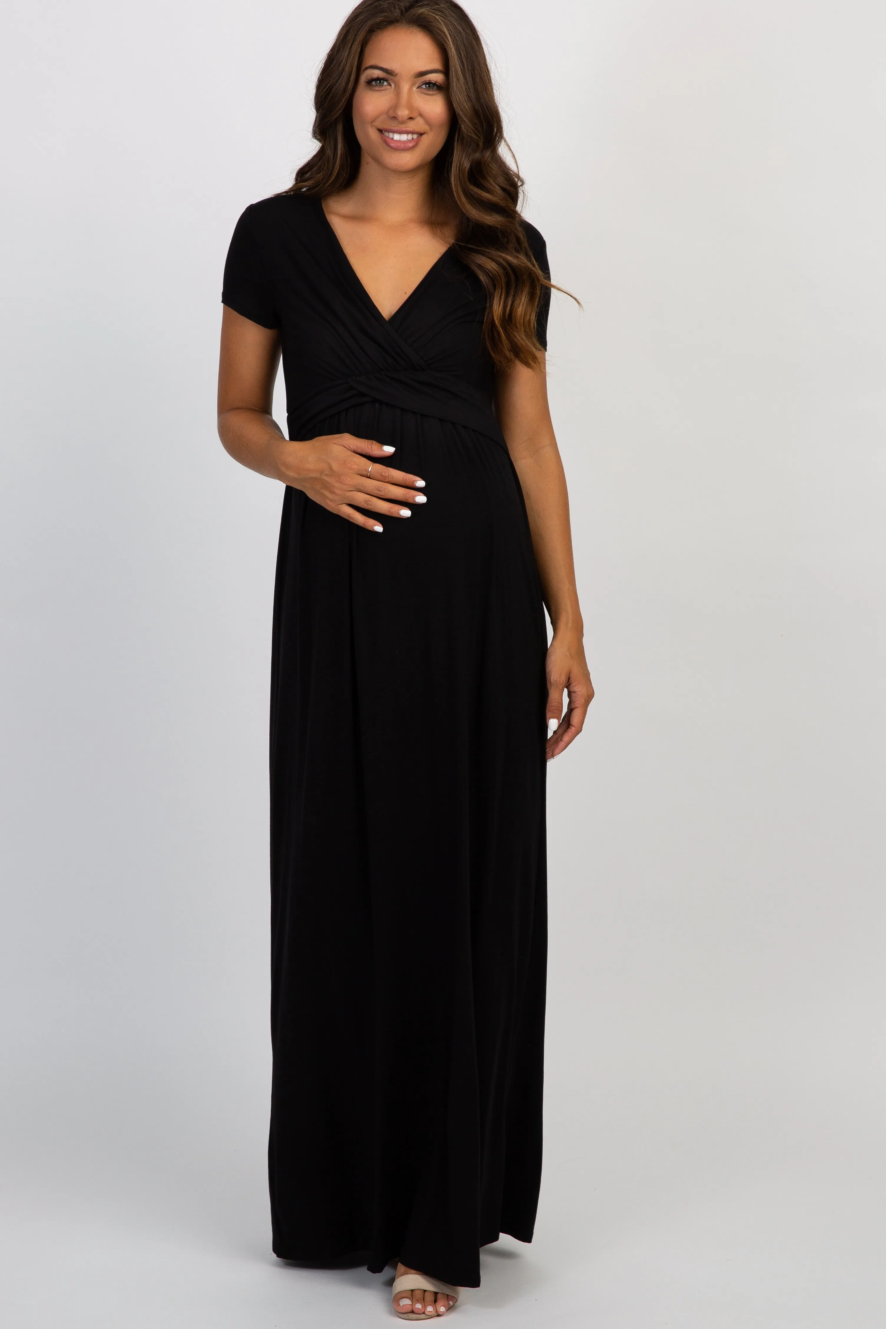 PinkBlush Petite Black Draped Maternity/Nursing Maxi Dress sold by Pinkblush