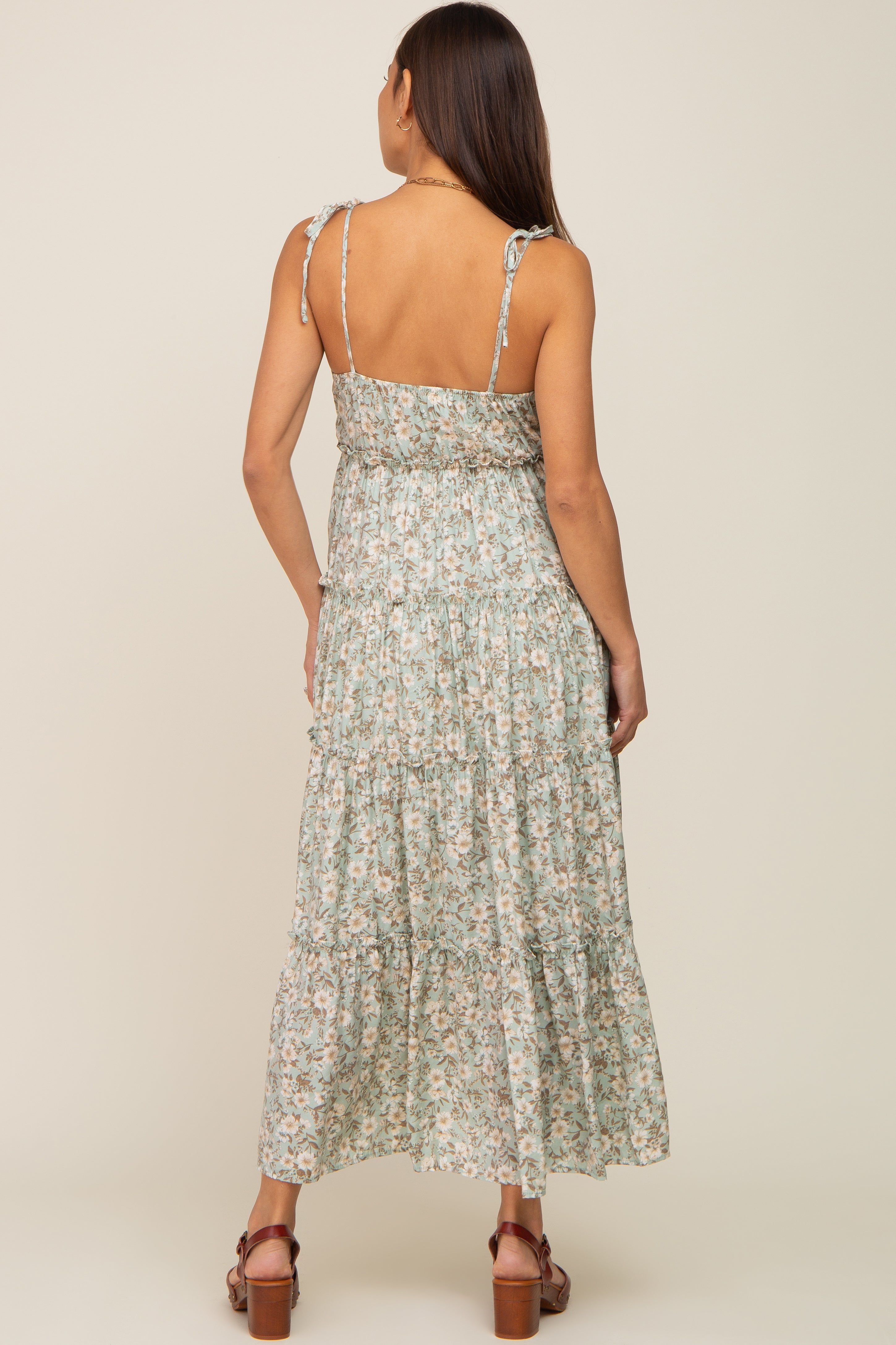 Mint Green Floral Ruffle Tiered Maternity Midi Dress sold by Pinkblush product image thumbnail 3