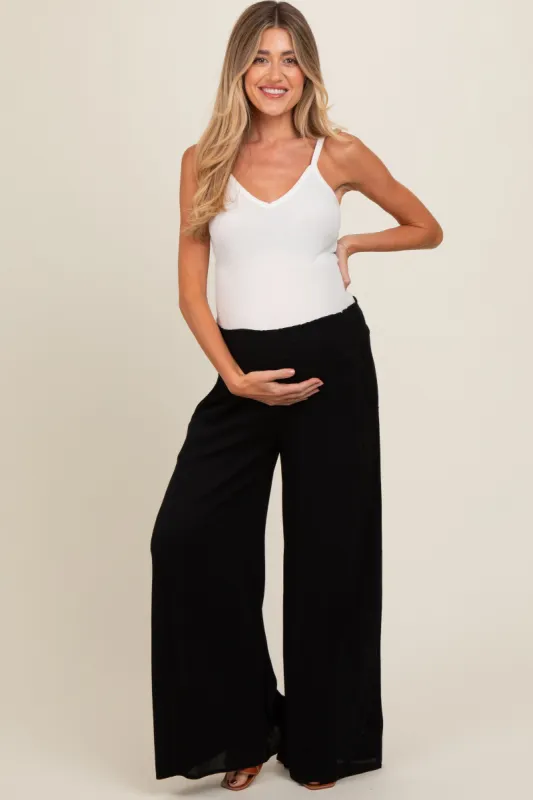 Black Wide Smock Waist Maternity Pants sold by Pinkblush
