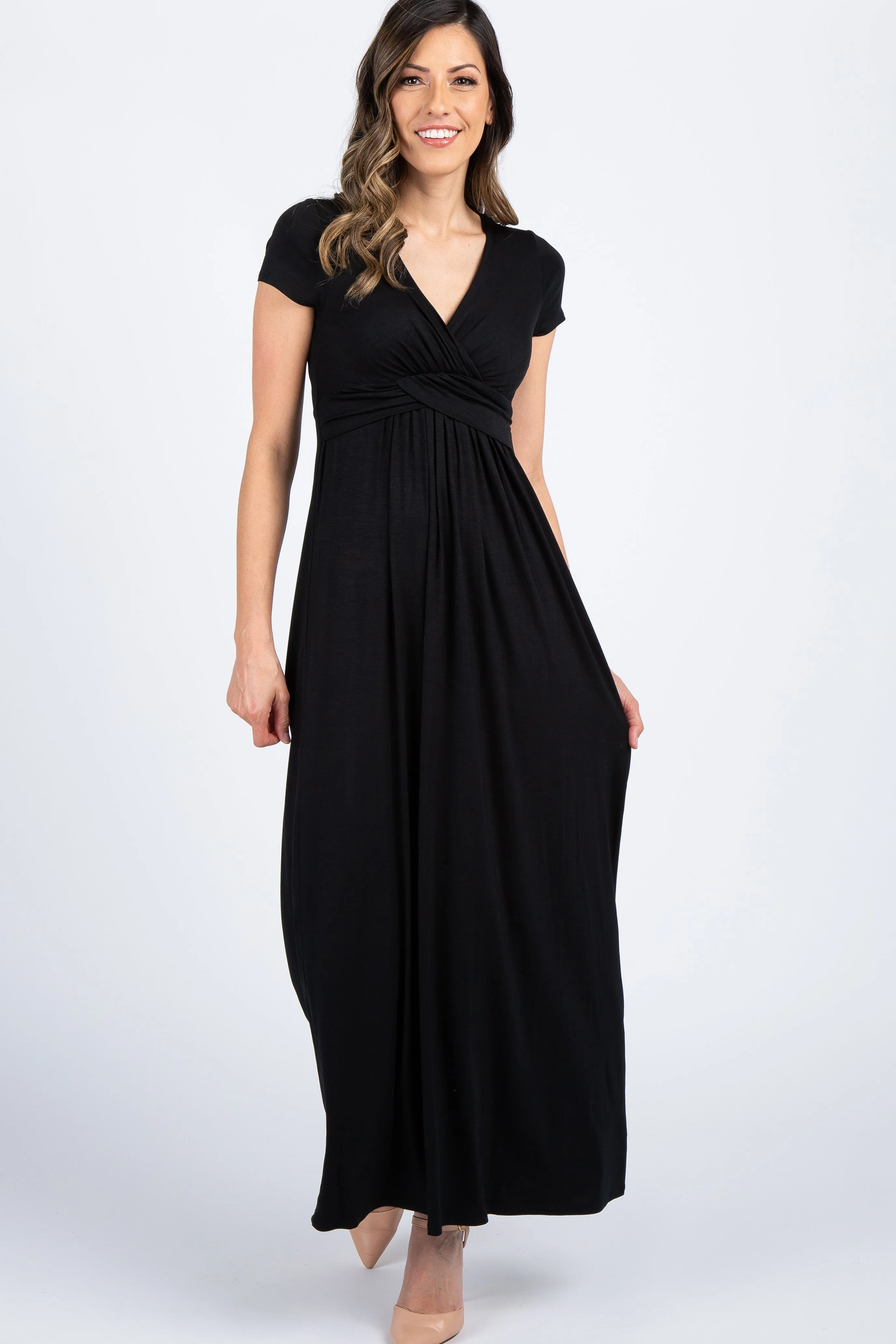PinkBlush Petite Black Draped Maternity/Nursing Maxi Dress sold by Pinkblush product image thumbnail 5