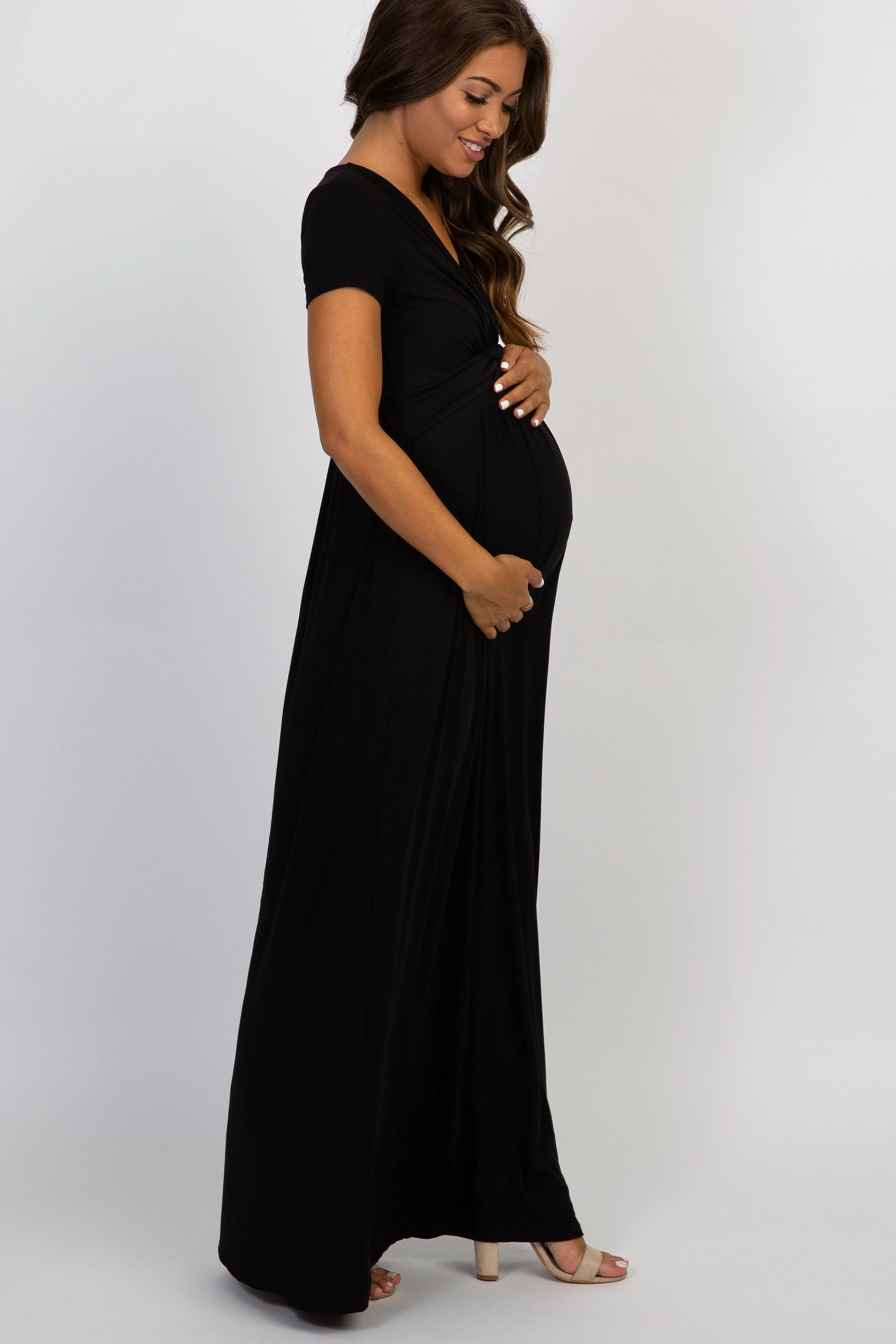 PinkBlush Petite Black Draped Maternity/Nursing Maxi Dress sold by Pinkblush product image thumbnail 2