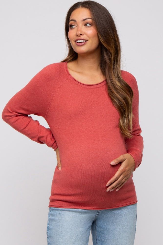 Rust Basic Raglan Sleeve Maternity Sweater Top sold by Pinkblush