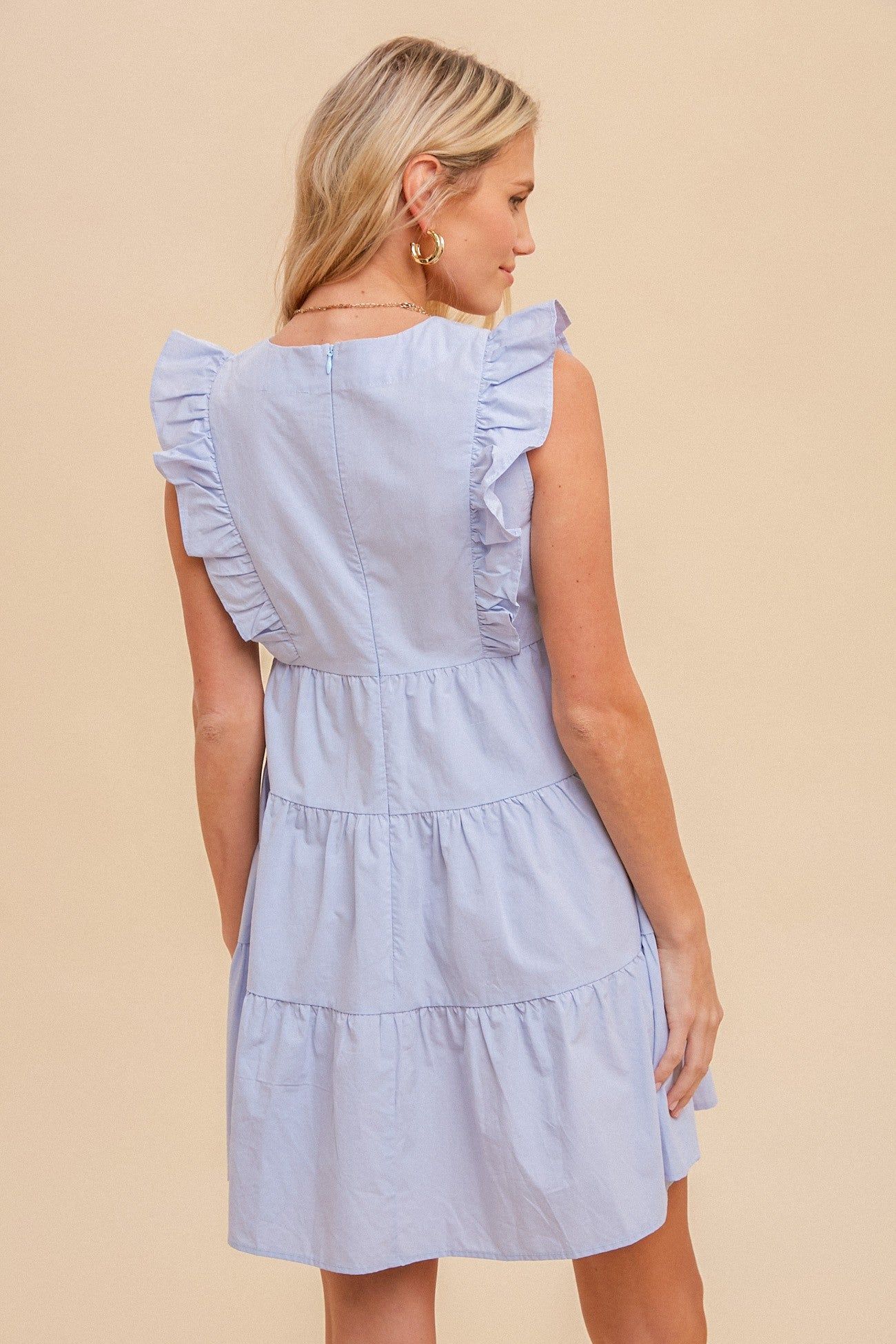 Baby Blue Ruffle Sleeve Tiered Poplin Dress sold by Pinkblush product image thumbnail 4