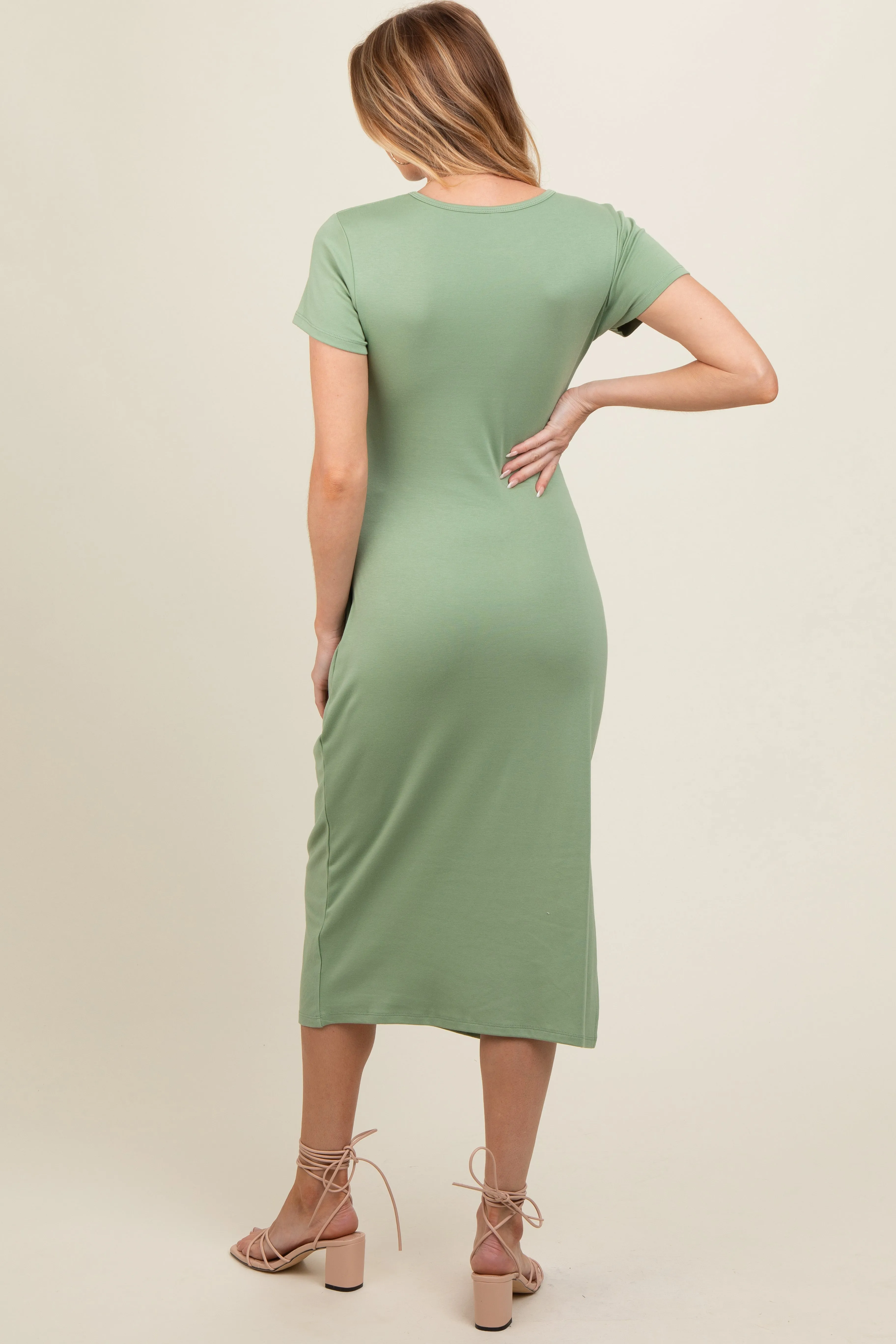 Light Green Side Tie Maternity Midi Dress sold by Pinkblush product image thumbnail 3