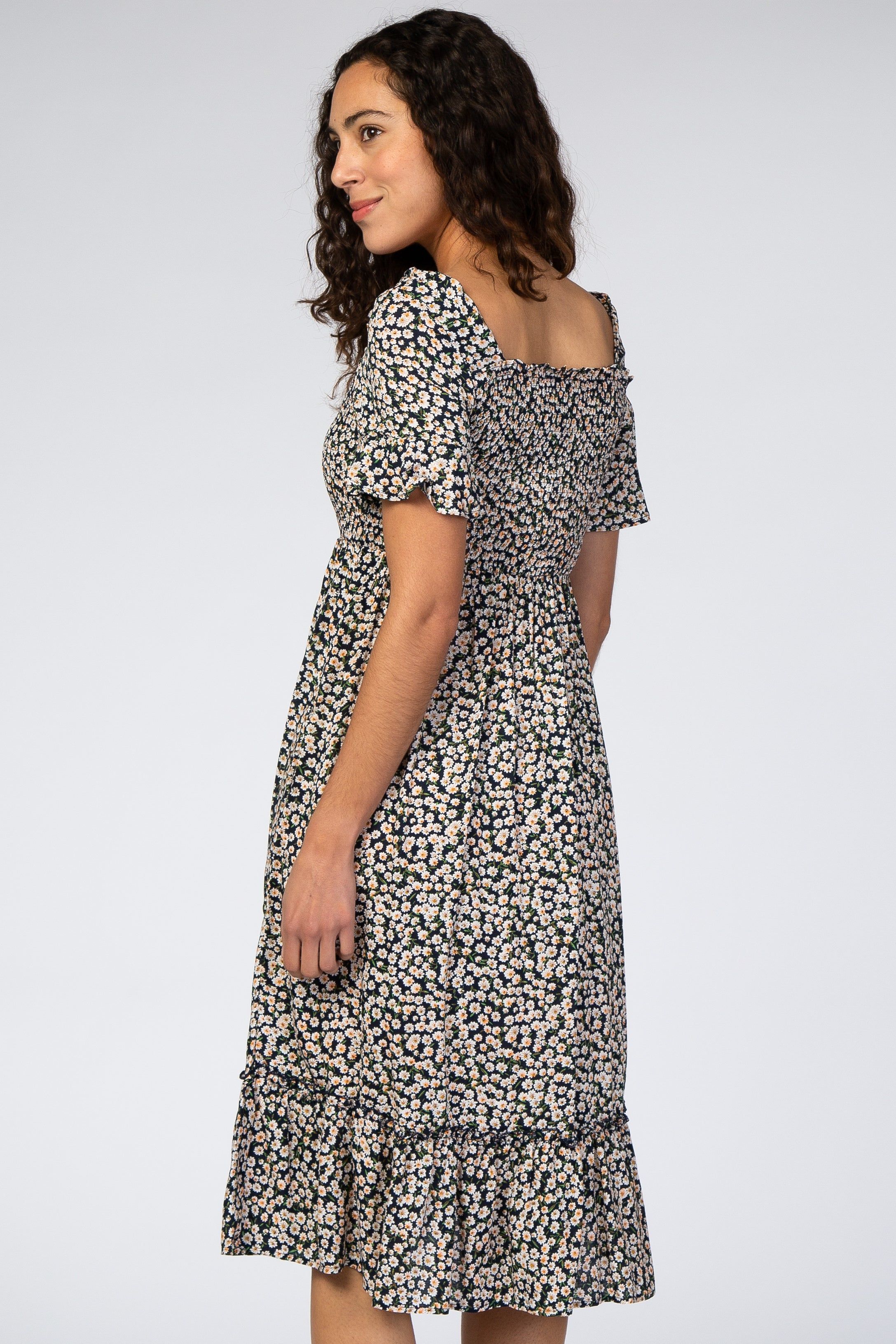Navy Floral Ruffle Midi Dress sold by Pinkblush product image thumbnail 3