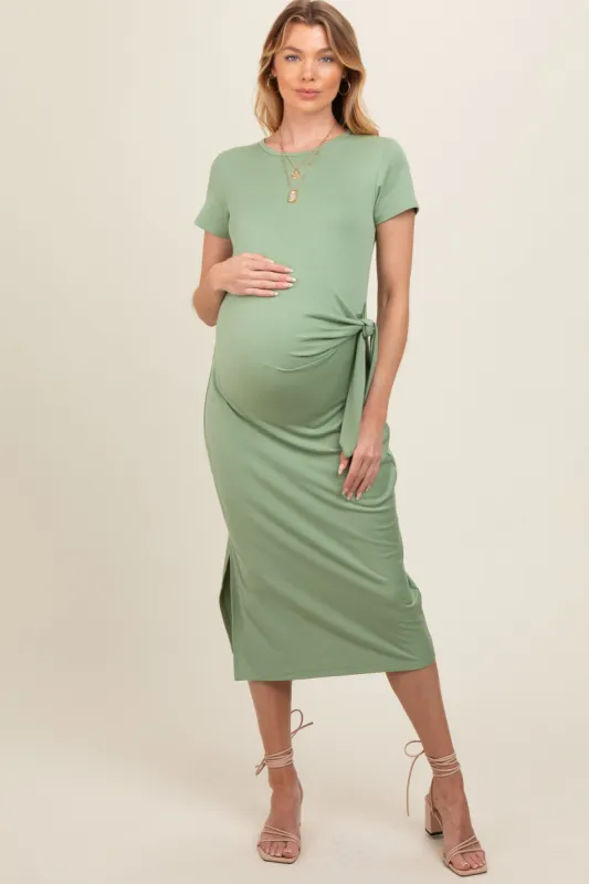 Light Green Side Tie Maternity Midi Dress sold by Pinkblush