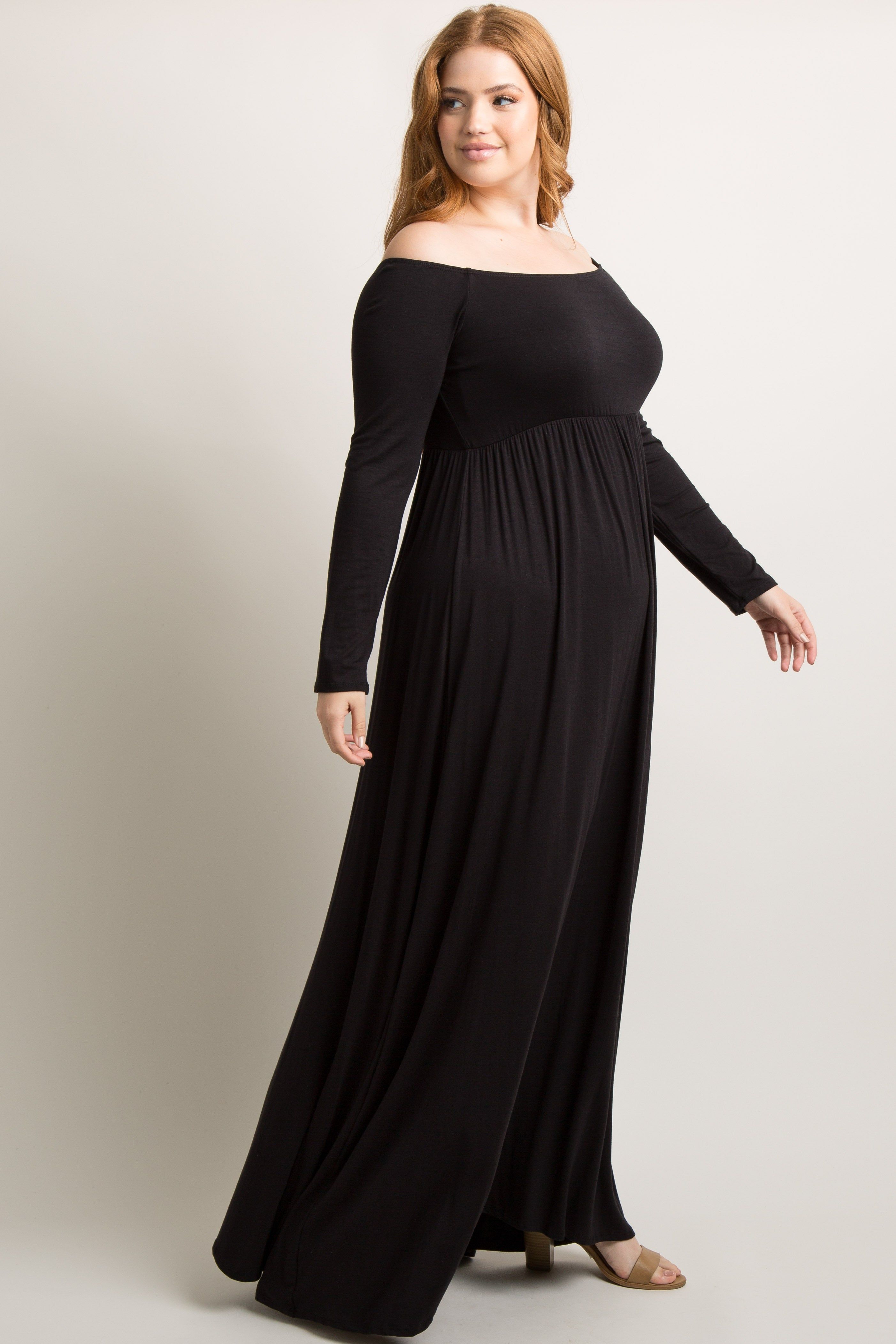 PinkBlush Black Solid Off Shoulder Plus Maxi Dress sold by Pinkblush product image thumbnail 2