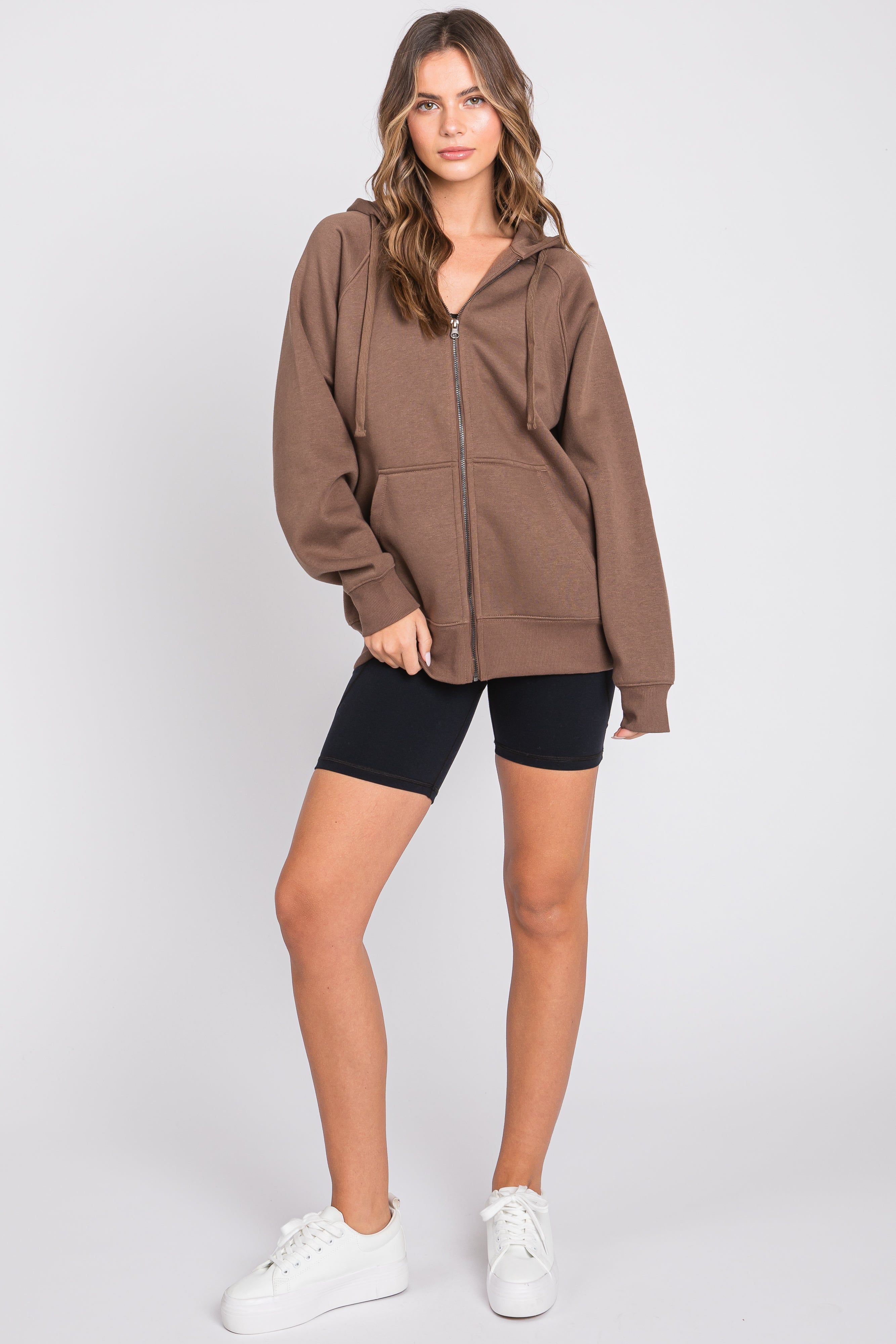 Brown Front Zipper Hooded Sweater sold by Pinkblush product image thumbnail 5