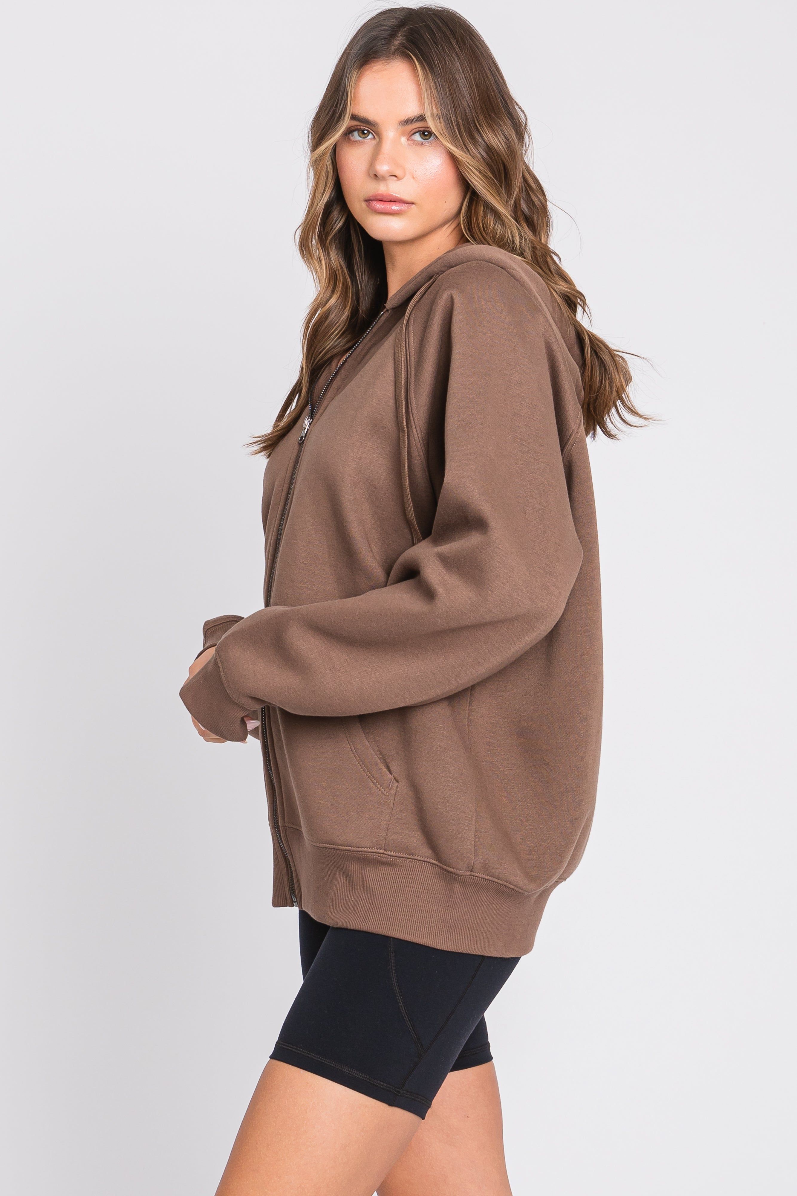 Brown Front Zipper Hooded Sweater sold by Pinkblush product image thumbnail 2