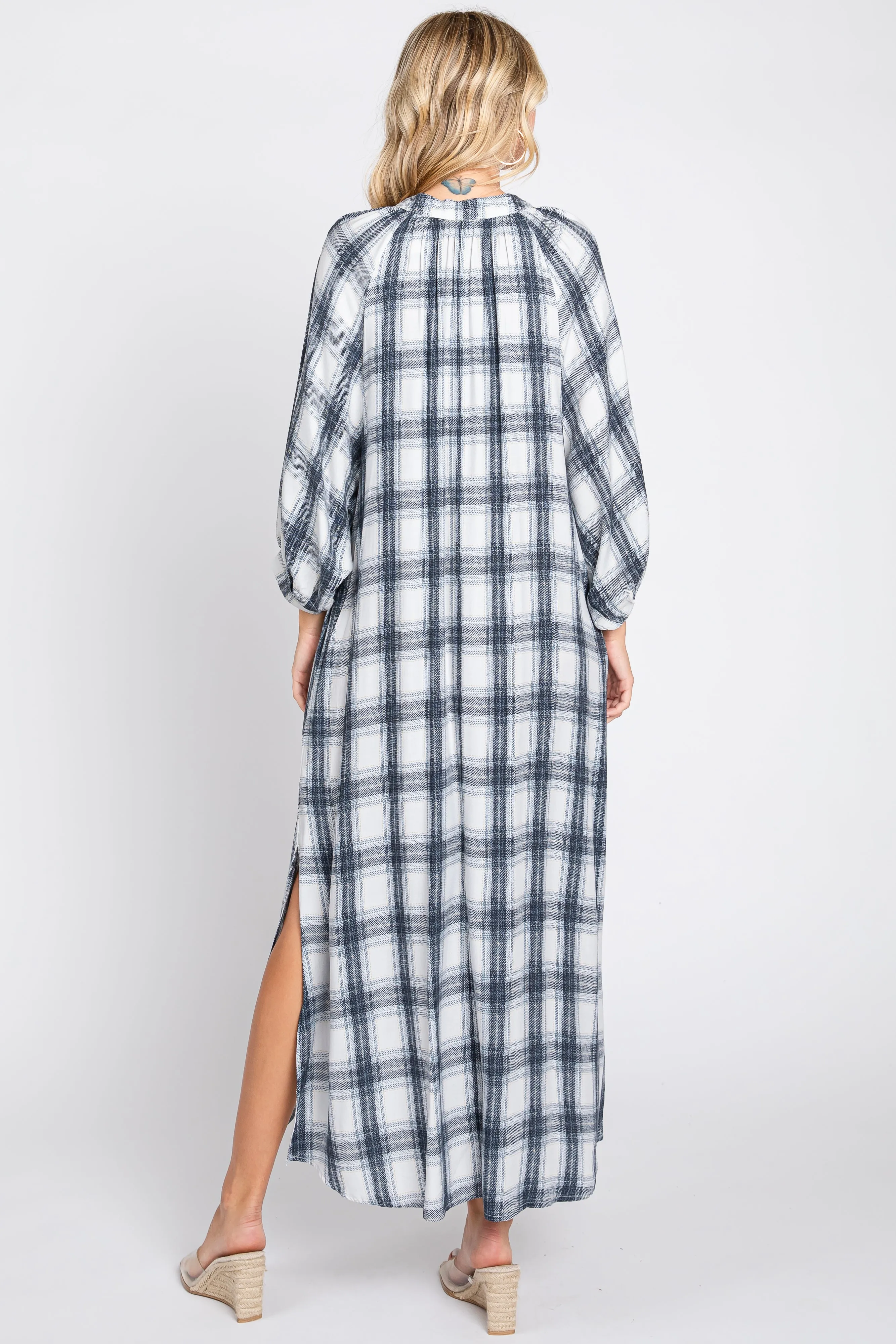 Ivory Plaid 3/4 Sleeve Midi Dress sold by Pinkblush product image thumbnail 3