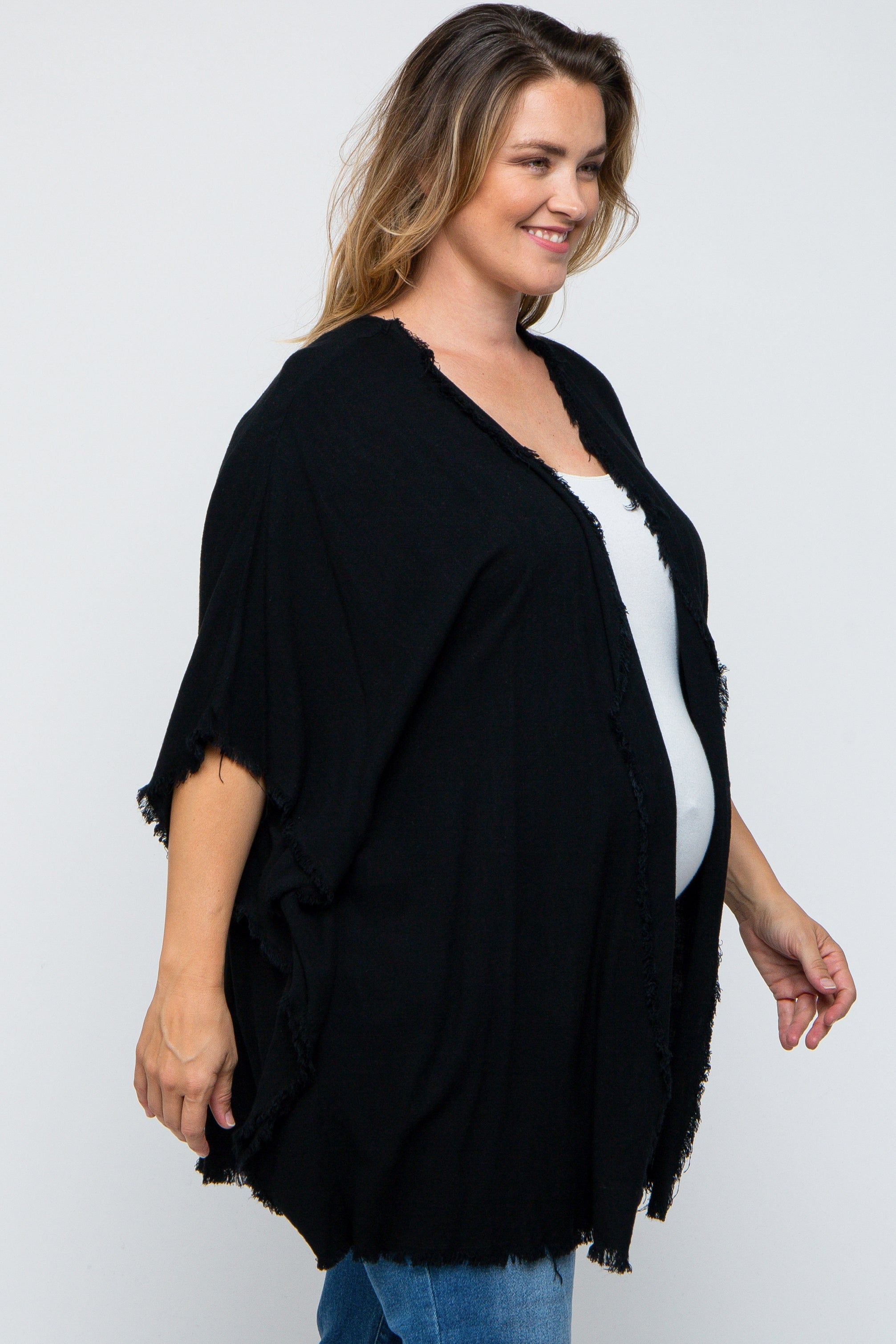 Black Fringe Maternity Plus Dolman Sleeve Cover Up sold by Pinkblush product image thumbnail 3