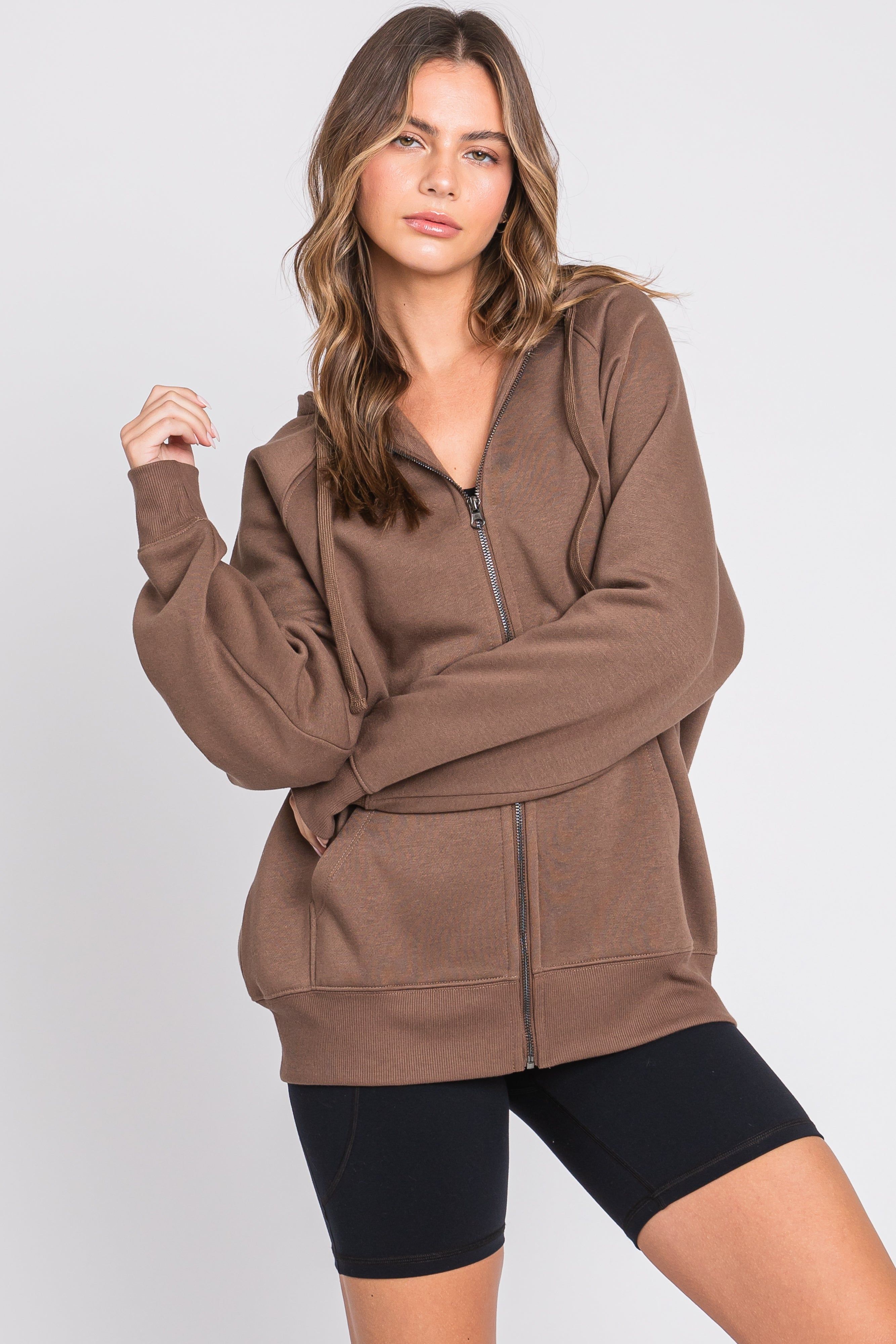 Brown Front Zipper Hooded Sweater sold by Pinkblush