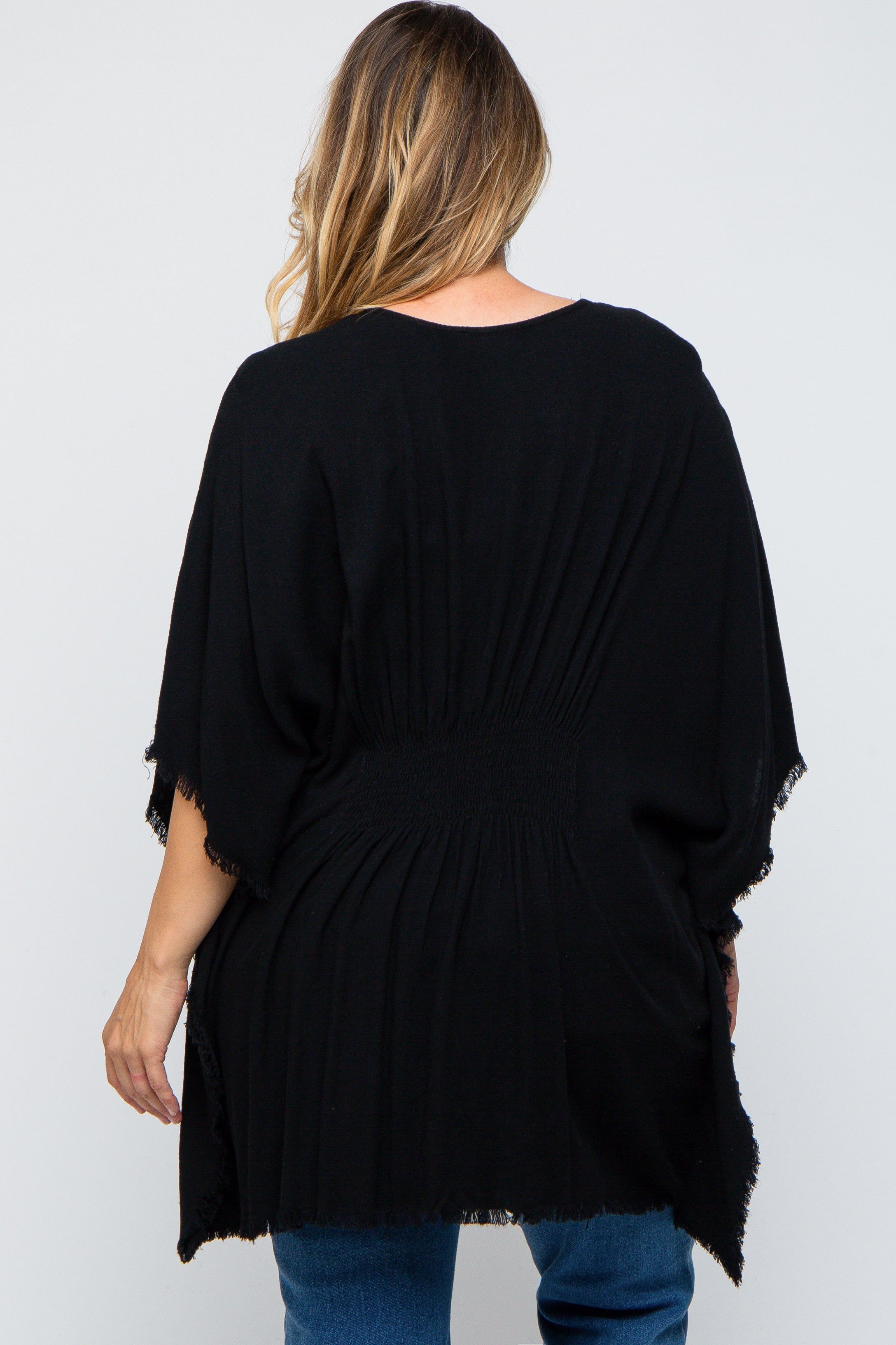 Black Fringe Maternity Plus Dolman Sleeve Cover Up sold by Pinkblush product image thumbnail 4