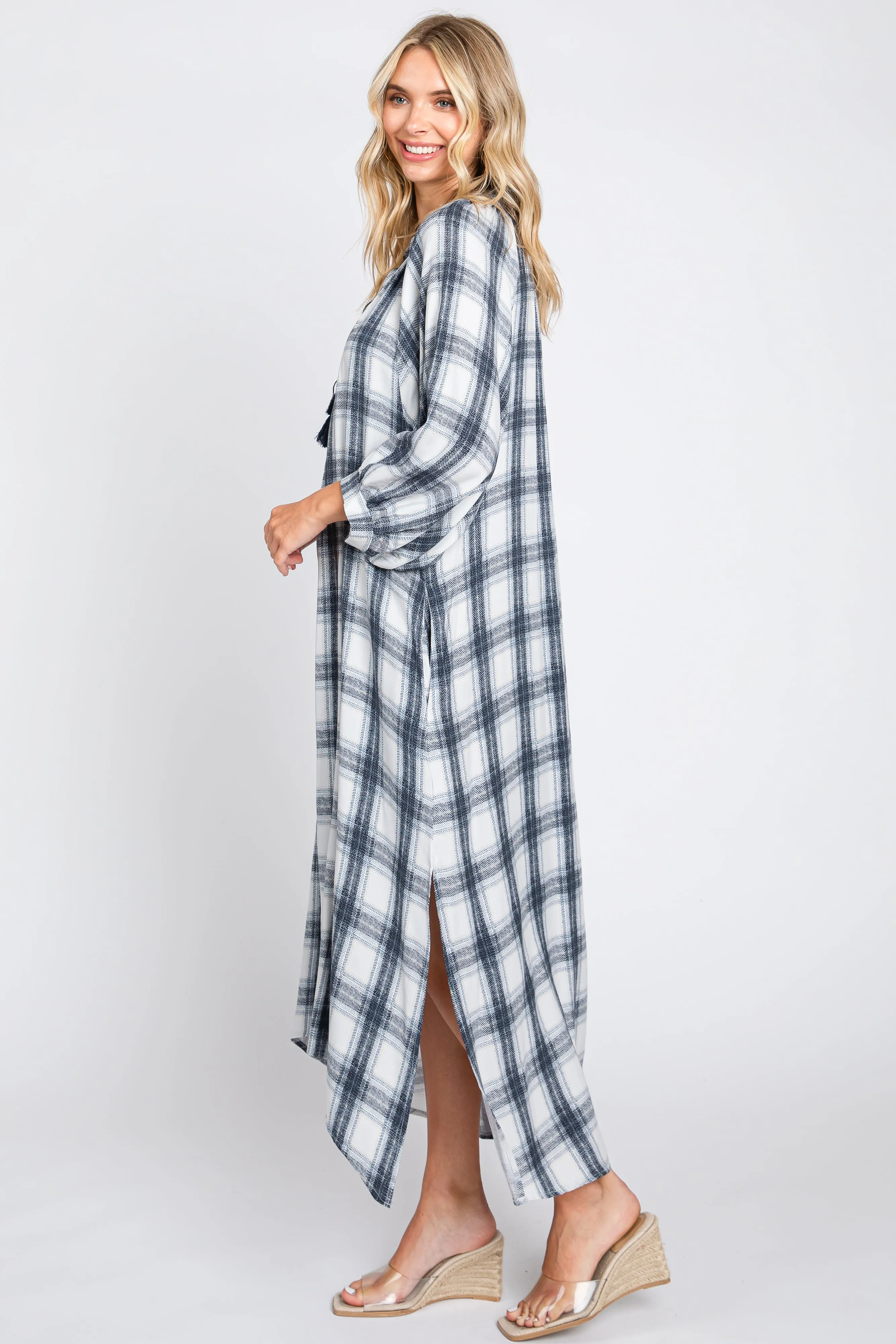 Ivory Plaid 3/4 Sleeve Midi Dress sold by Pinkblush product image thumbnail 2