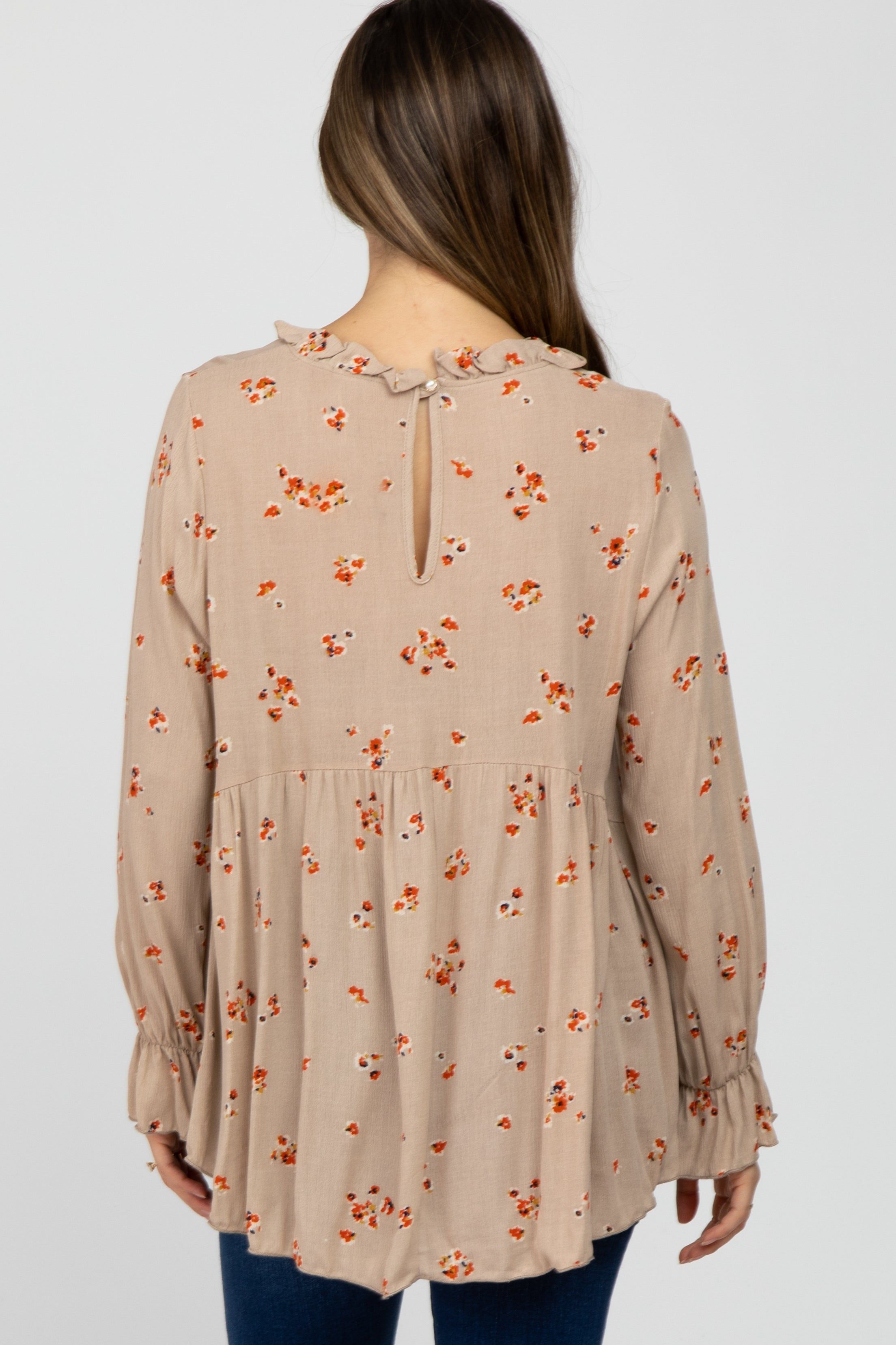 Taupe Floral Babydoll Maternity Blouse sold by Pinkblush product image thumbnail 4