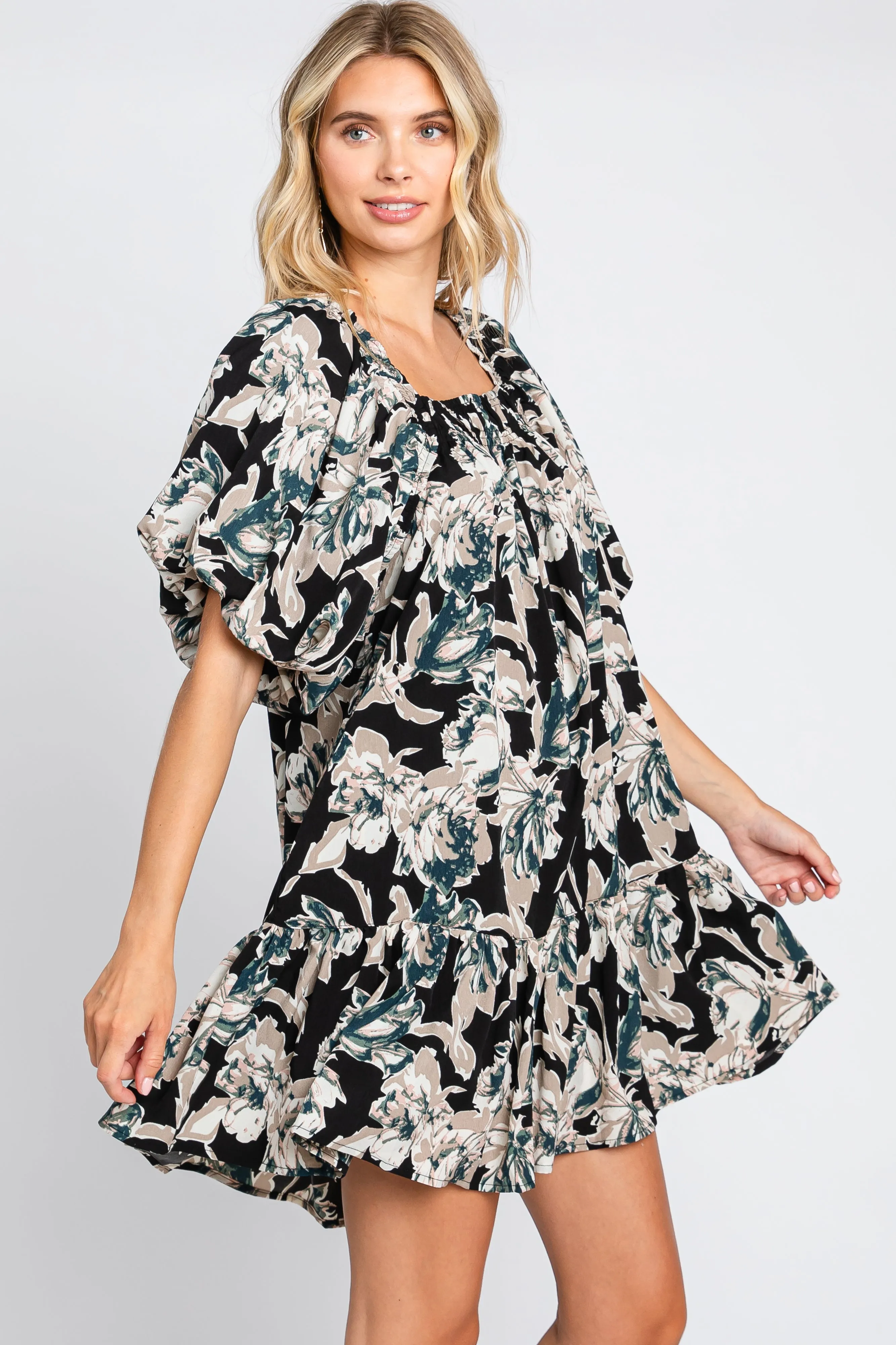 Black Floral Puff Sleeve Dress sold by Pinkblush product image thumbnail 3