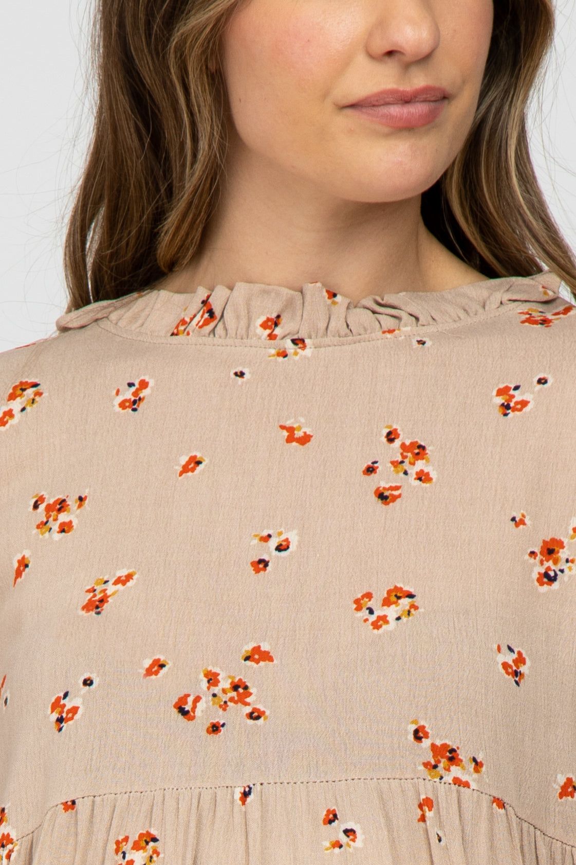 Taupe Floral Babydoll Maternity Blouse sold by Pinkblush product image thumbnail 5