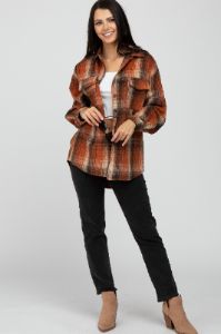 Rust Plaid Shacket sold by Pinkblush