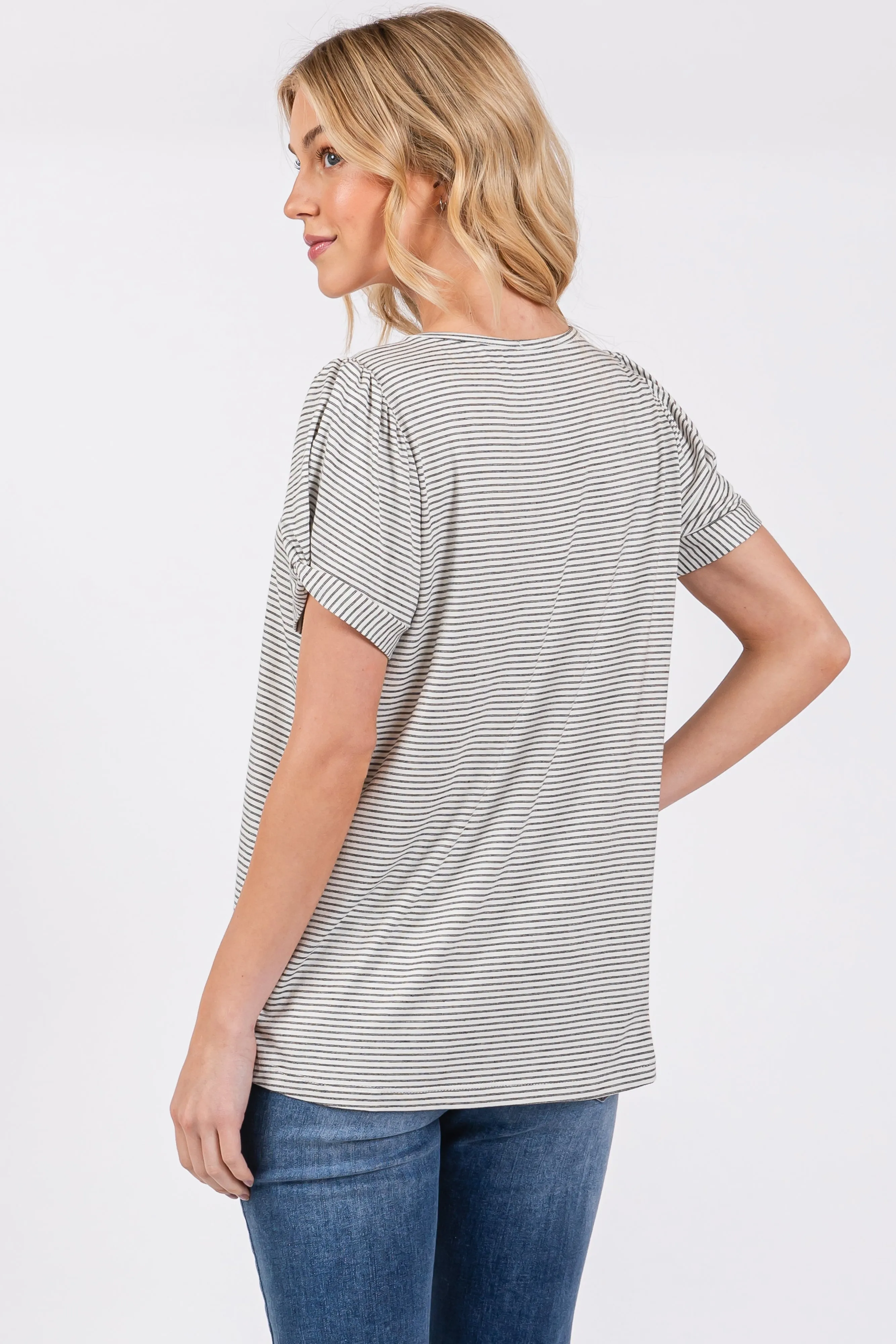 Ivory Striped Short Puff Sleeve Top sold by Pinkblush product image thumbnail 3