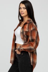 Rust Plaid Shacket sold by Pinkblush