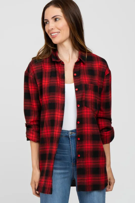 Red Black Plaid Button Down Top sold by Pinkblush