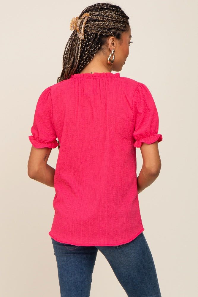 Fuchsia Ruffle Accent Tie Front Blouse sold by Pinkblush product image thumbnail 3