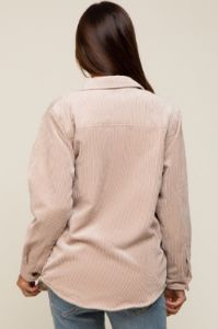 Beige Corduroy Plaid Fleece Lined Button Down Maternity Shacket sold by Pinkblush