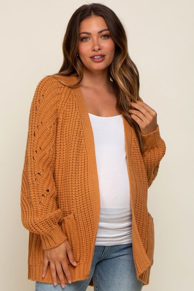 Camel Chunky Knit Maternity Cardigan sold by Pinkblush