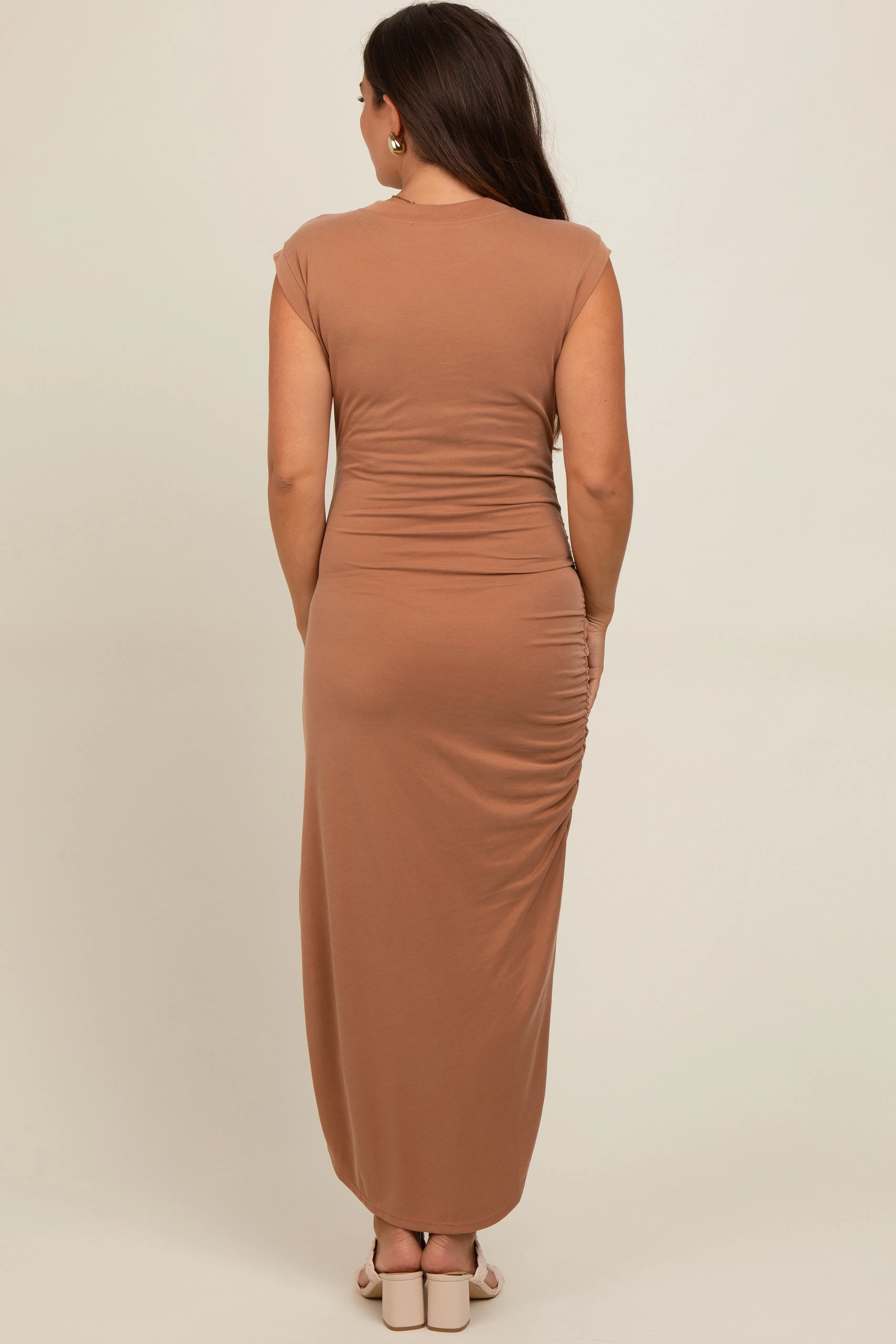 Mocha Fitted Maternity Midi Dress sold by Pinkblush product image thumbnail 2