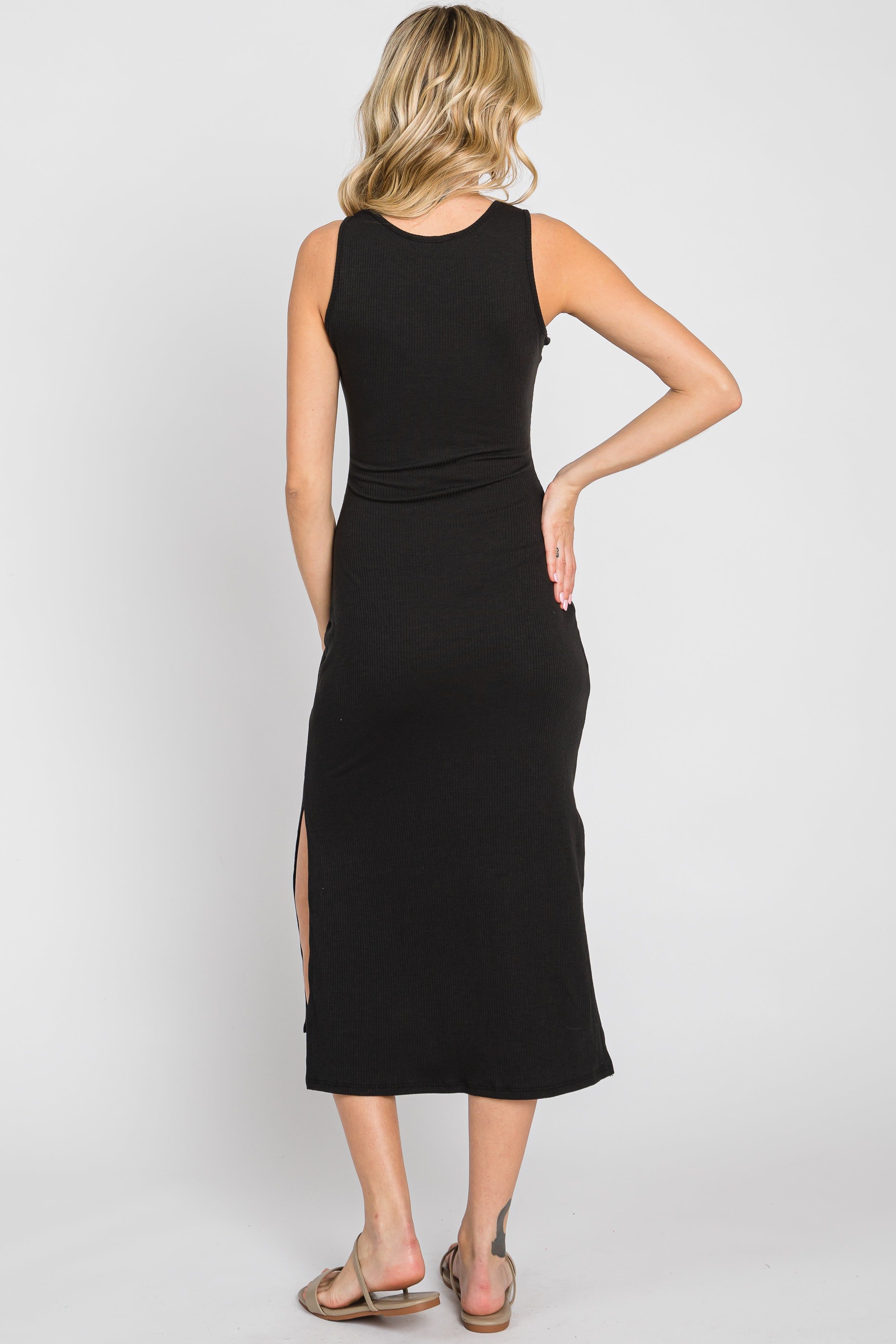 Black Ribbed Side Slit Midi Dress sold by Pinkblush product image thumbnail 4
