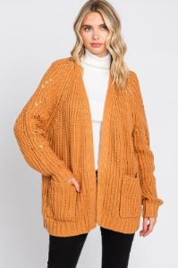 Camel Chunky Knit Maternity Cardigan sold by Pinkblush