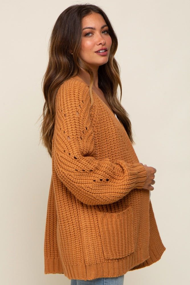 Camel Chunky Knit Maternity Cardigan sold by Pinkblush product image thumbnail 2