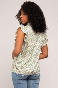 Beige Floral Satin Smocked Neck Blouse sold by Pinkblush