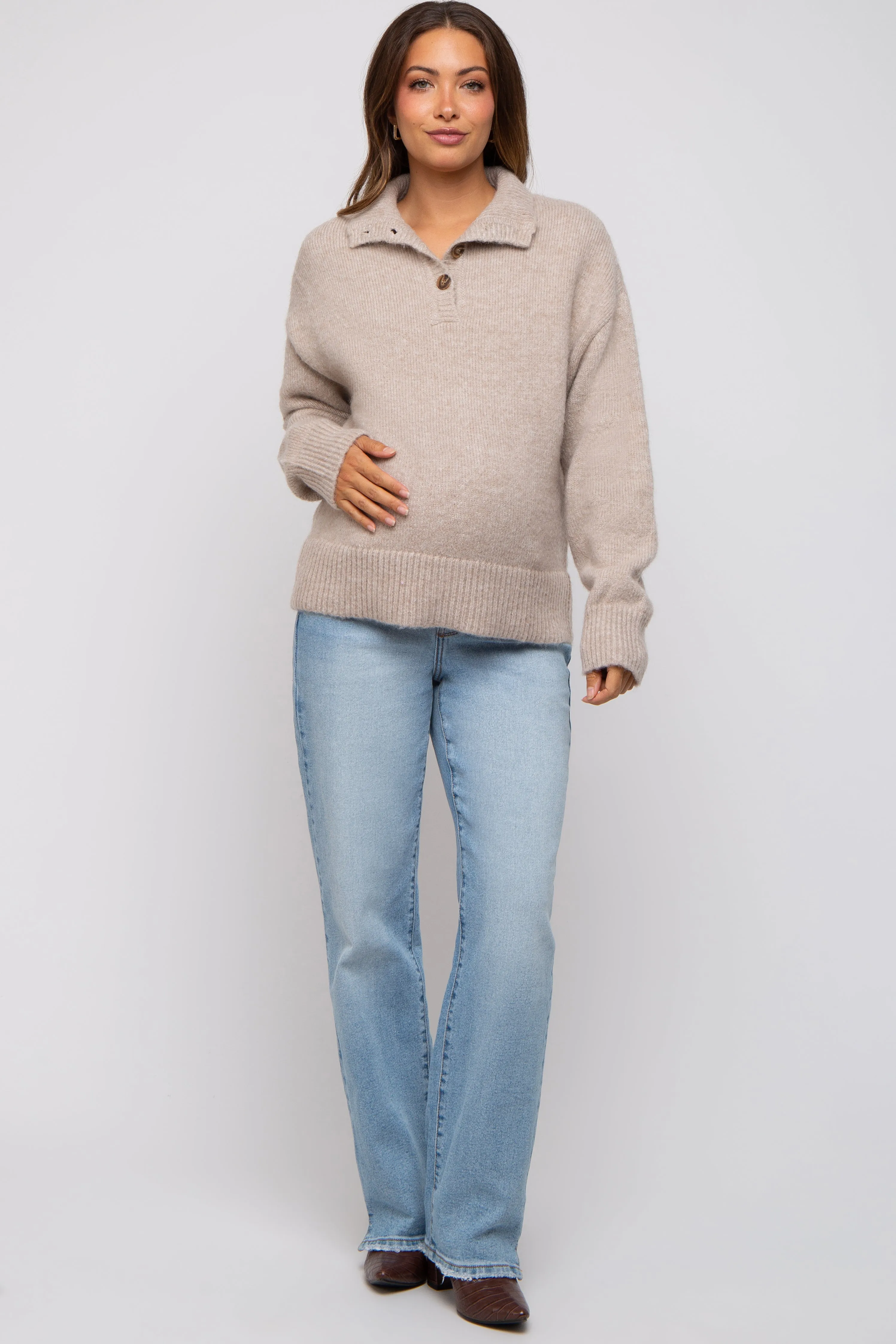 Beige Button Front Maternity Sweater sold by Pinkblush product image thumbnail 5