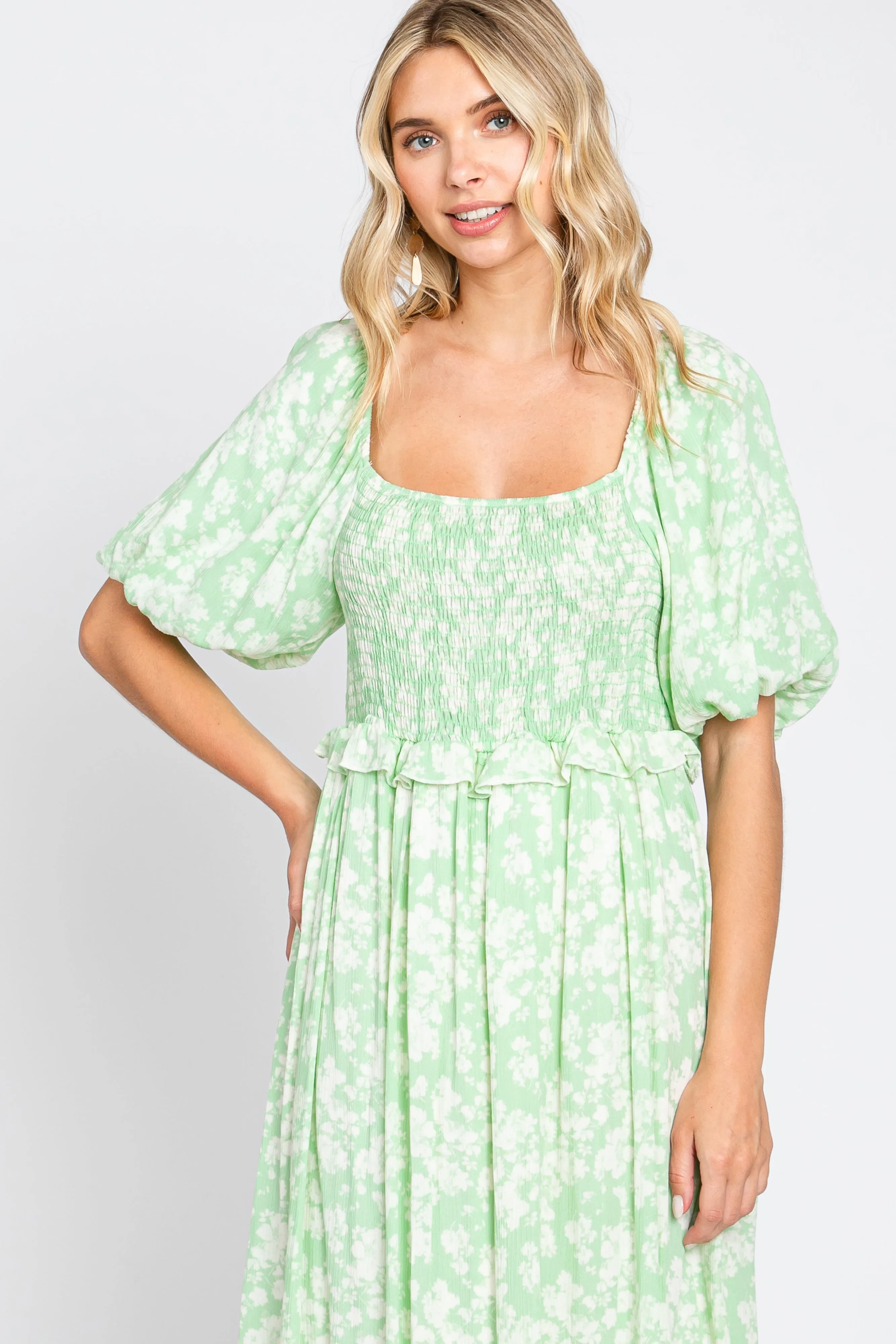 Lime Floral Smocked Midi Dress sold by Pinkblush product image thumbnail 4
